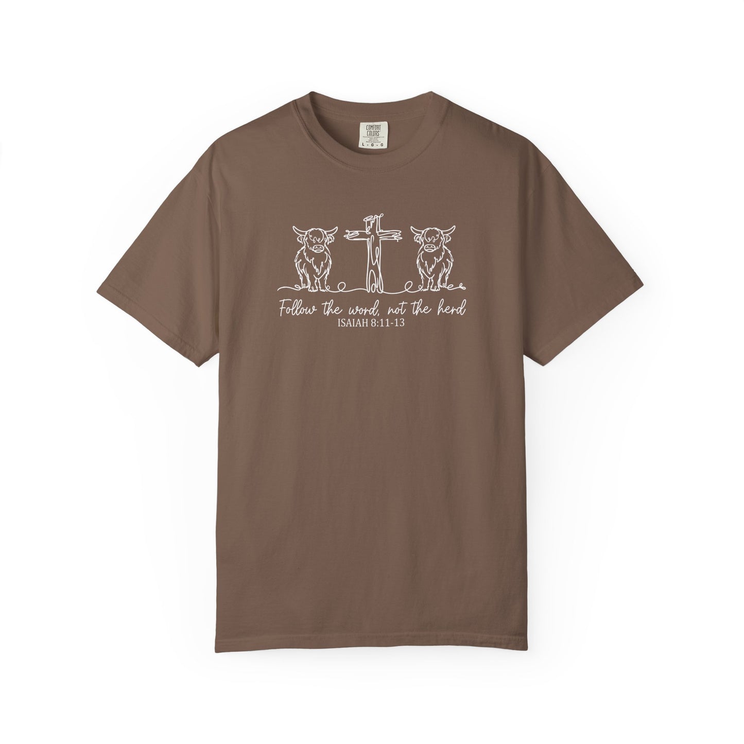 Christian Cross & Cow T-Shirt — "Follow the Word, Not the Herd" Graphic Tee