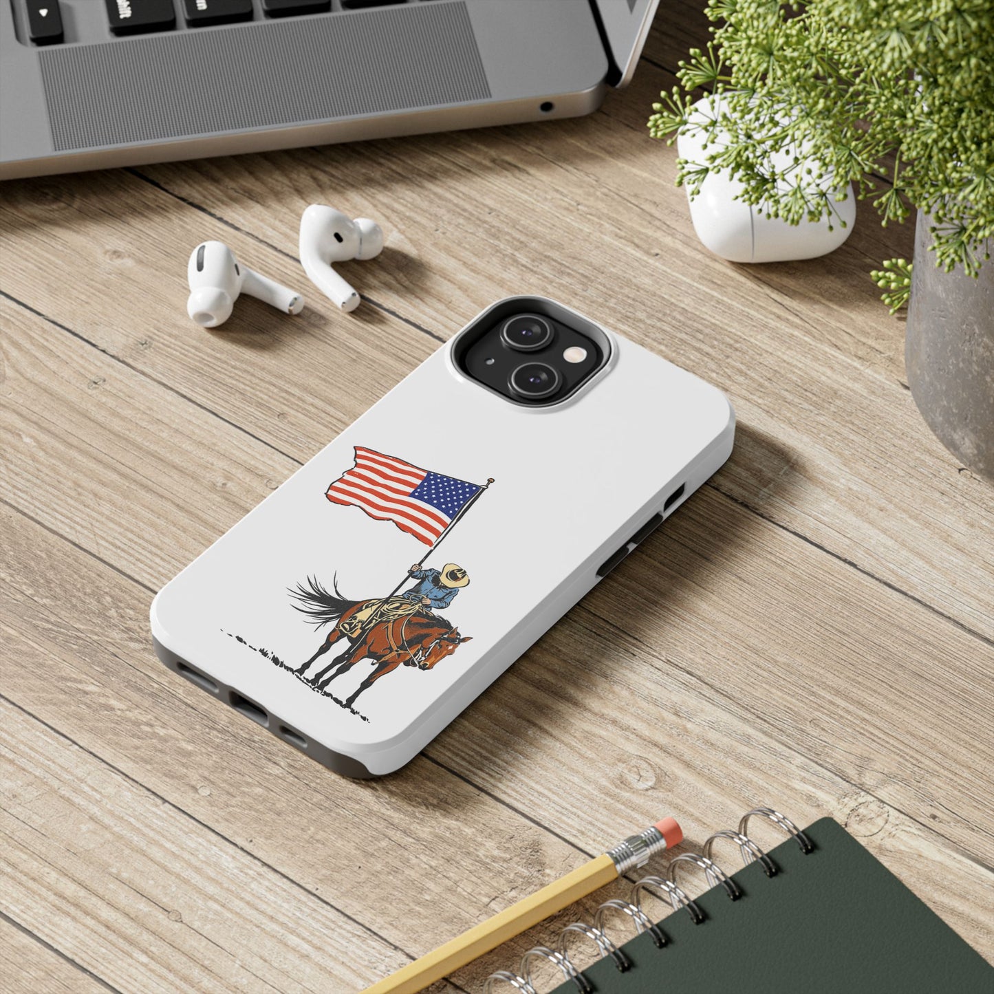 Rugged Western Phone Case — Cowboy Holding American Flag