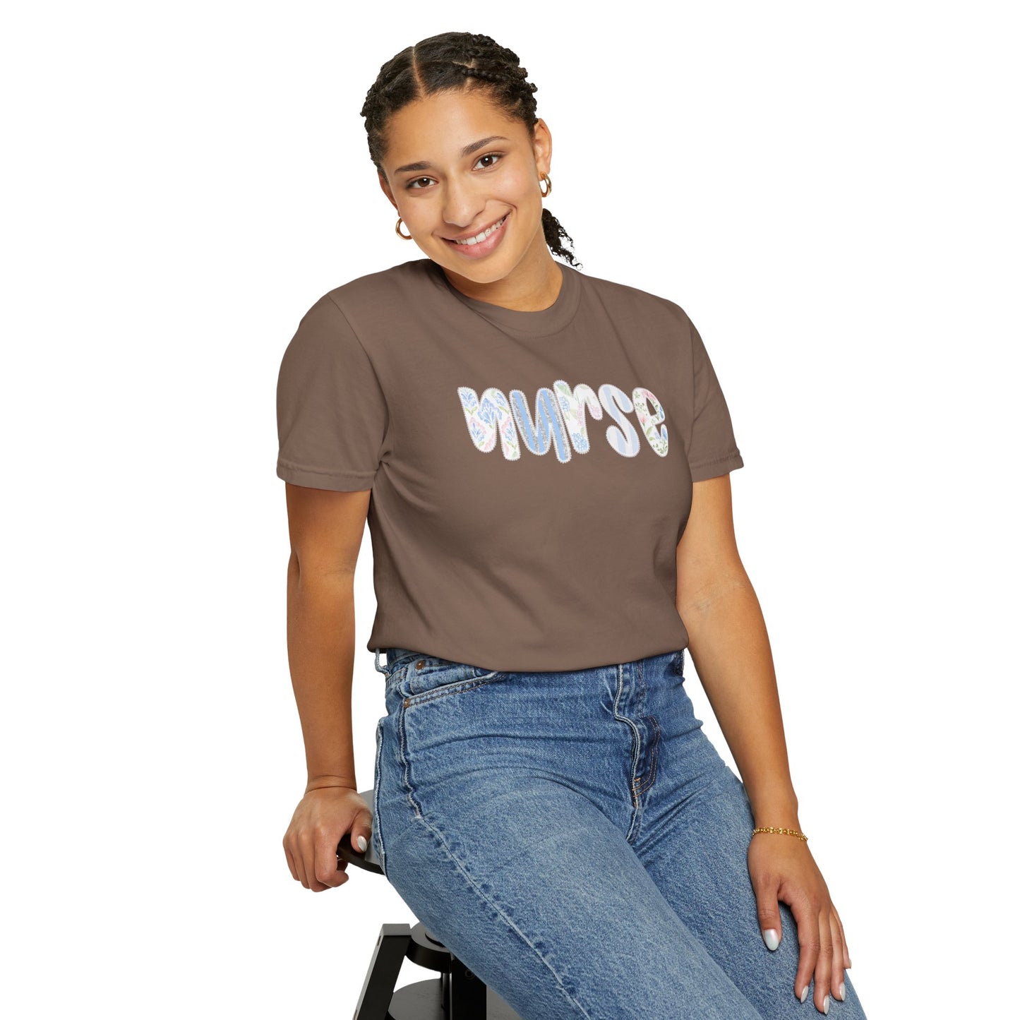 Nurse Floral Script T‑Shirt — Healthcare Appreciation