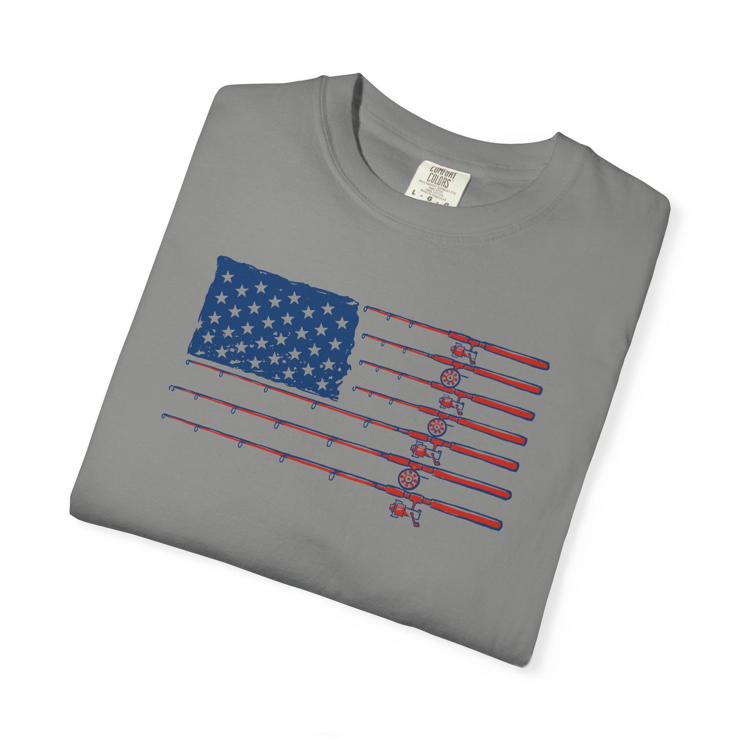 American Fishing Flag T-Shirt — Patriotic Bass Rods Graphic Tee
