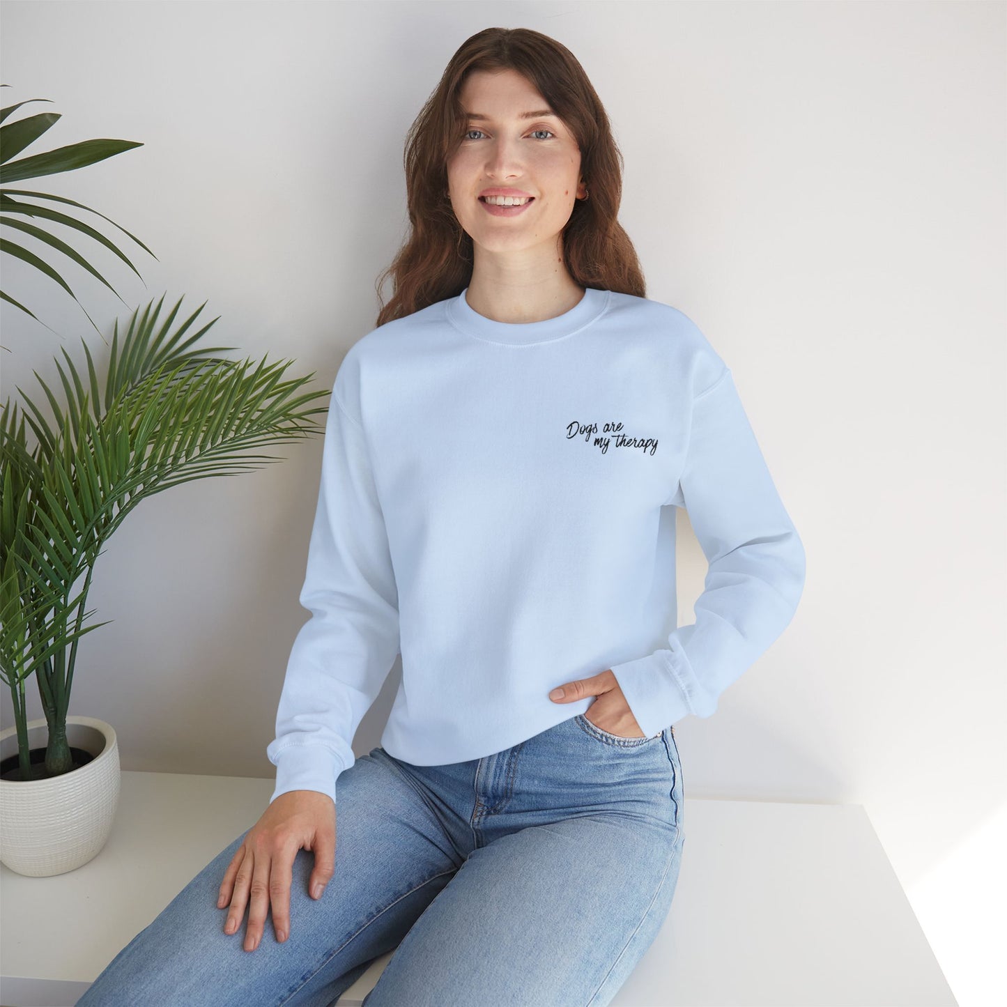 Minimal 'Dogs Are My Therapy' Crewneck Embroidered Sweatshirt