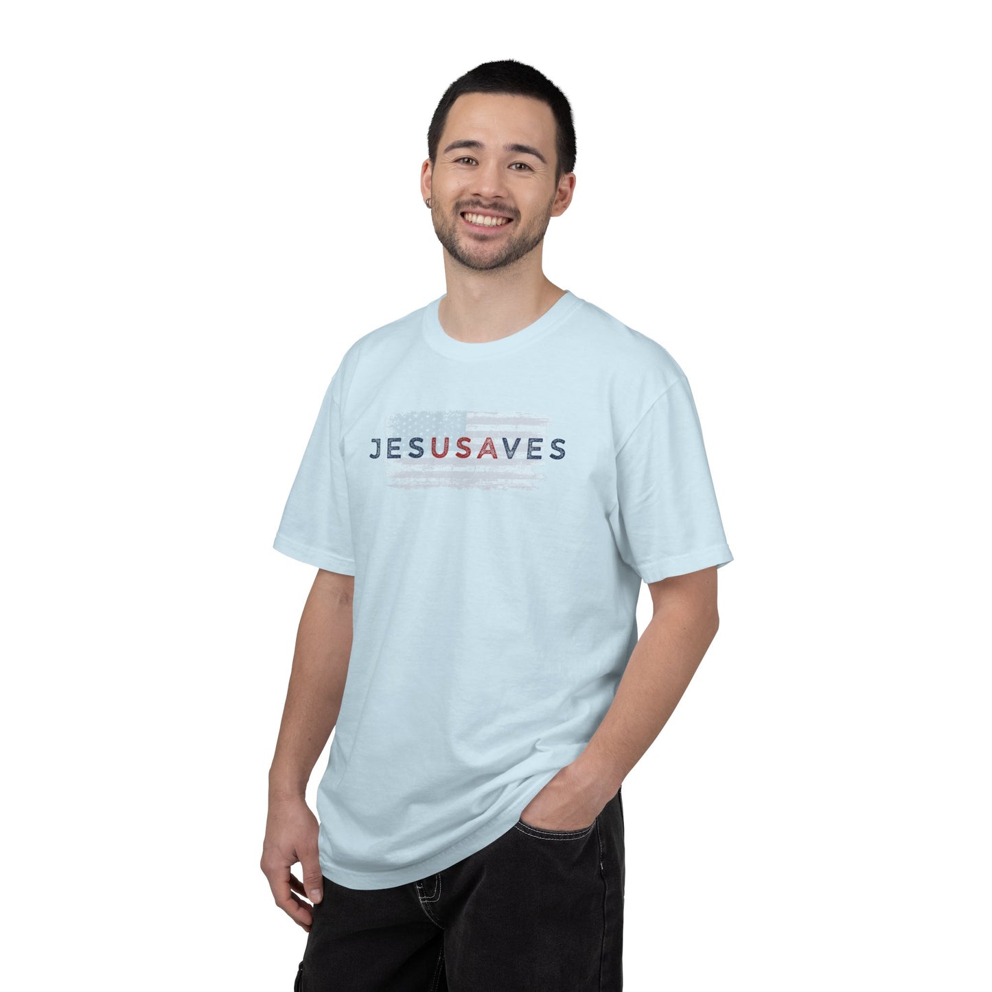 Jesus Saves T‑Shirt — Patriotic Faith Graphic Tee