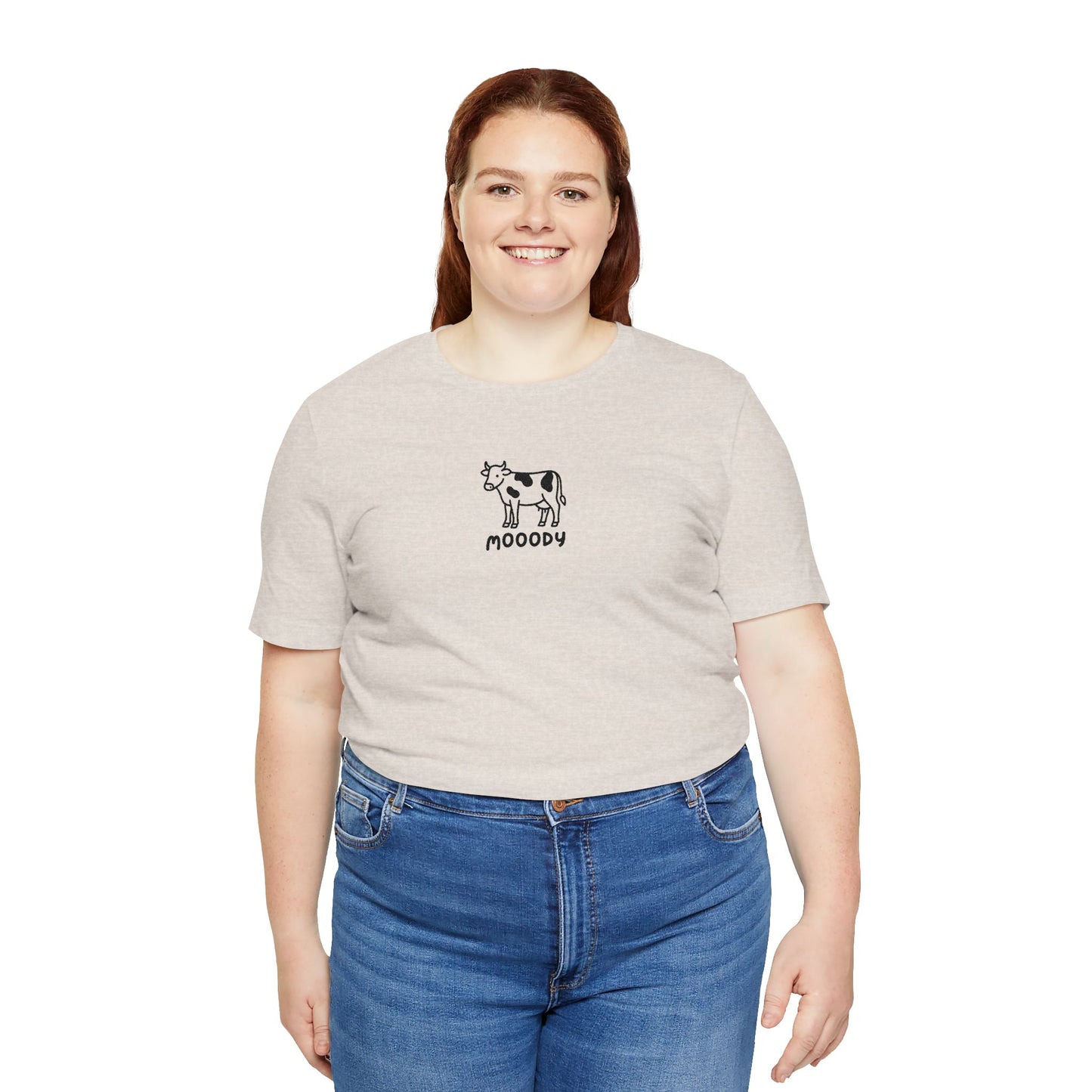 Cowpens Cow Tee – 'Mooody' Minimalist Embroidered Graphic T-Shirt