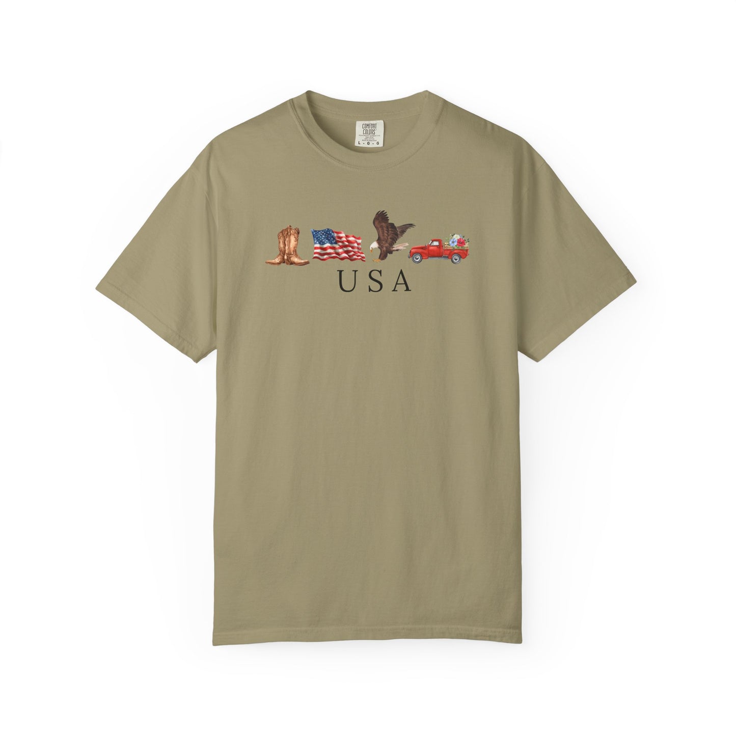 USA Americana Graphic T-Shirt — Boots, Flag, Eagle & Truck Design