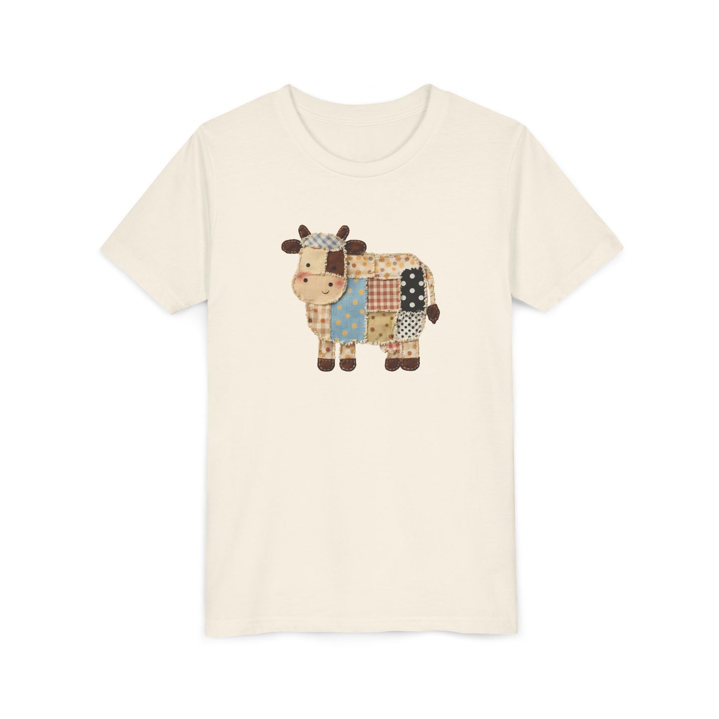 Kids Cow Patchwork Print T-Shirt – Cute Patchwork Calf Graphic Youth Tee