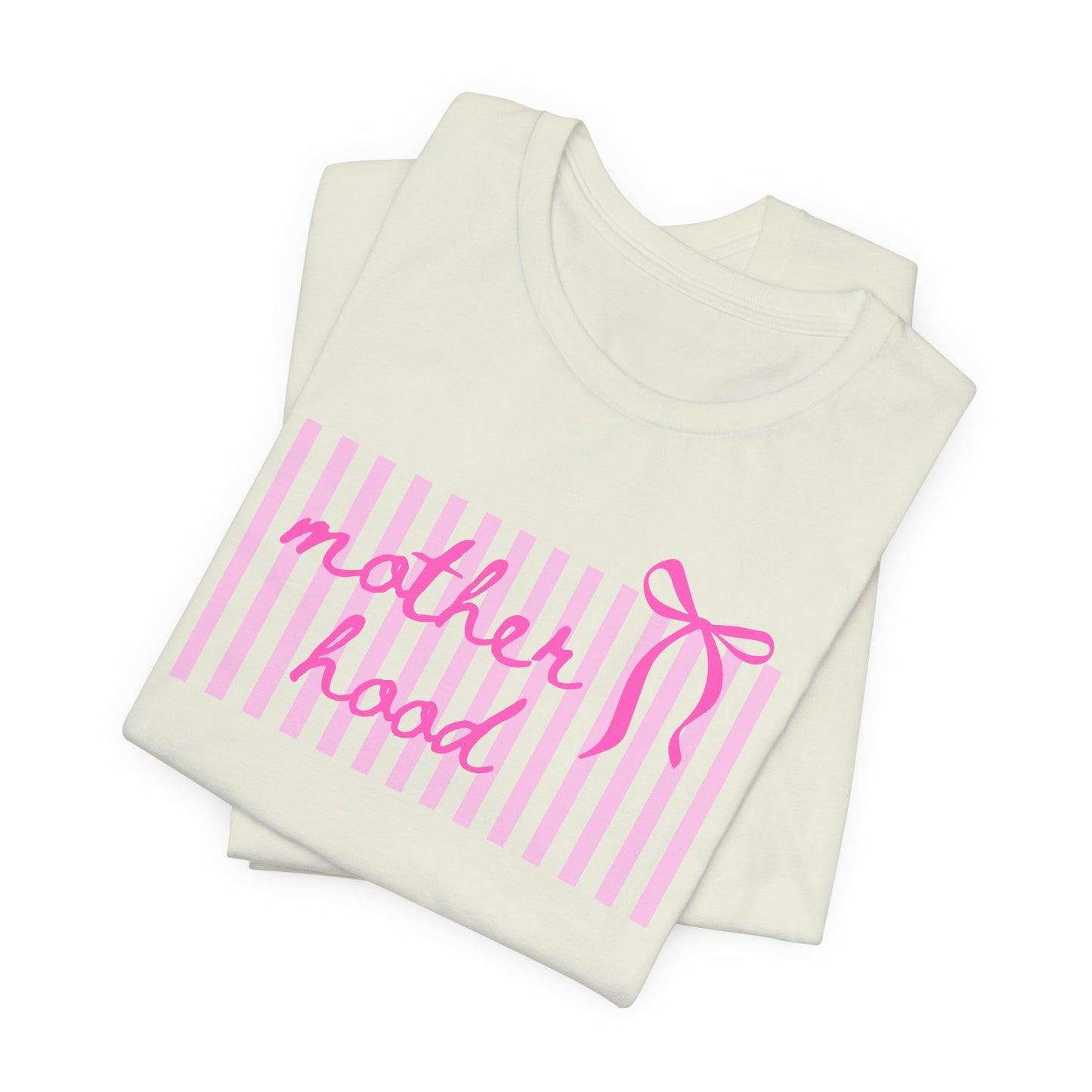 Motherhood Tee - Pink Stripes & Bow Mom Shirt
