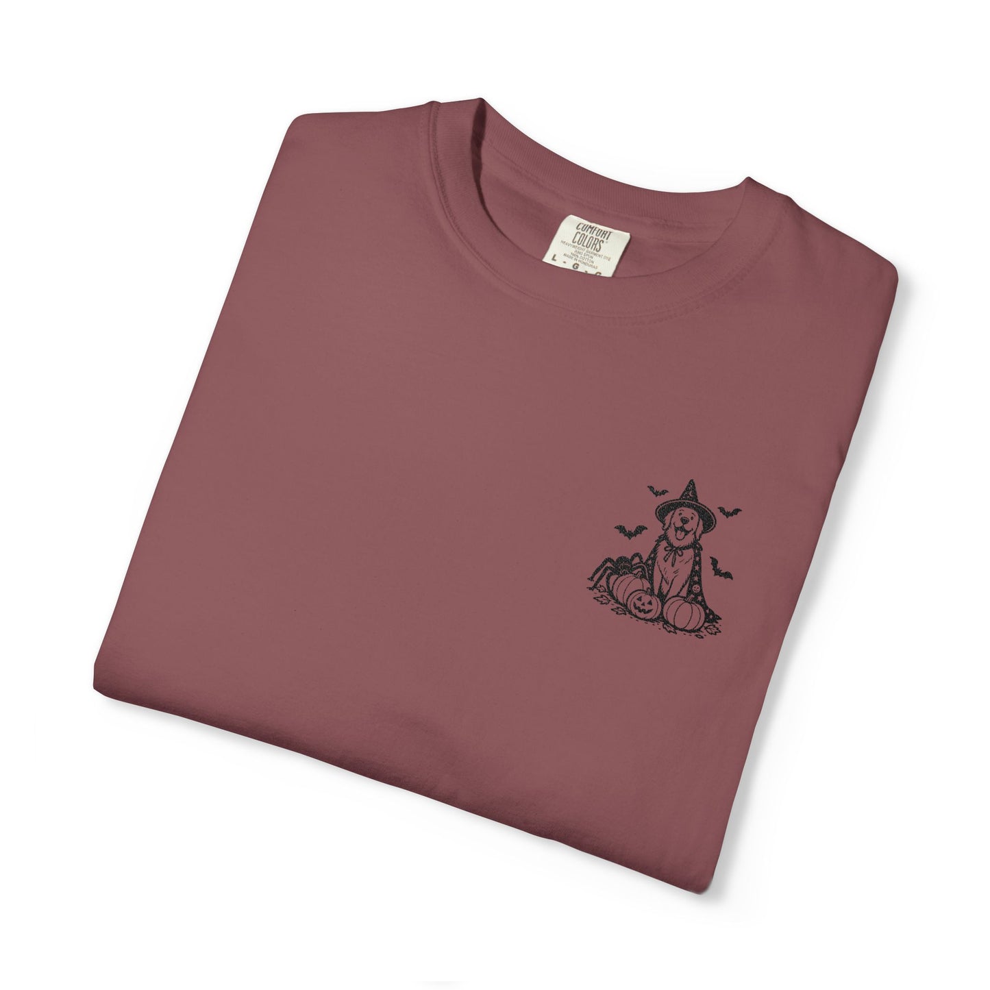 Pocket Spooky Golden Retriever Fall T-Shirt — Embroidered