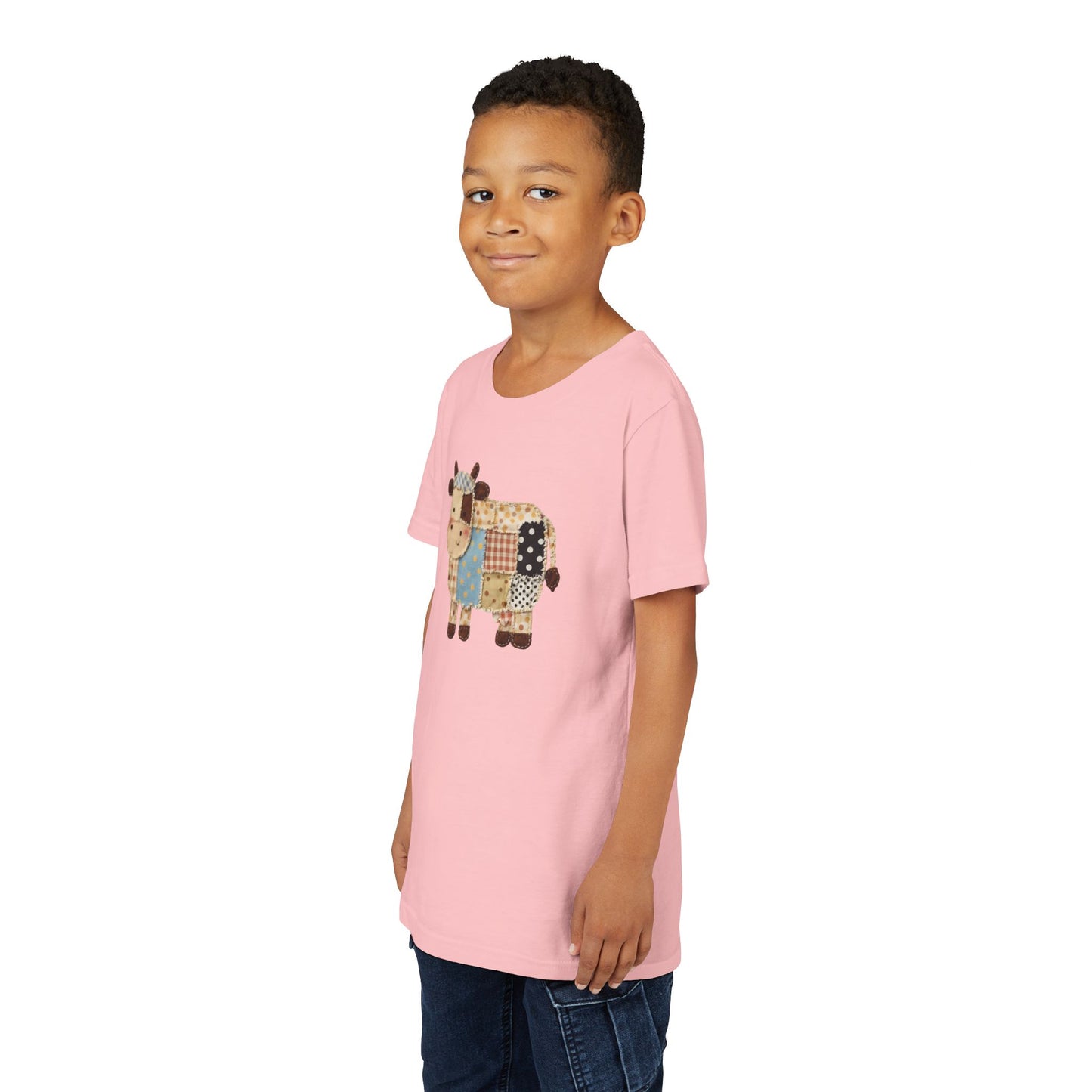 Kids Cow Patchwork Print T-Shirt – Cute Patchwork Calf Graphic Youth Tee