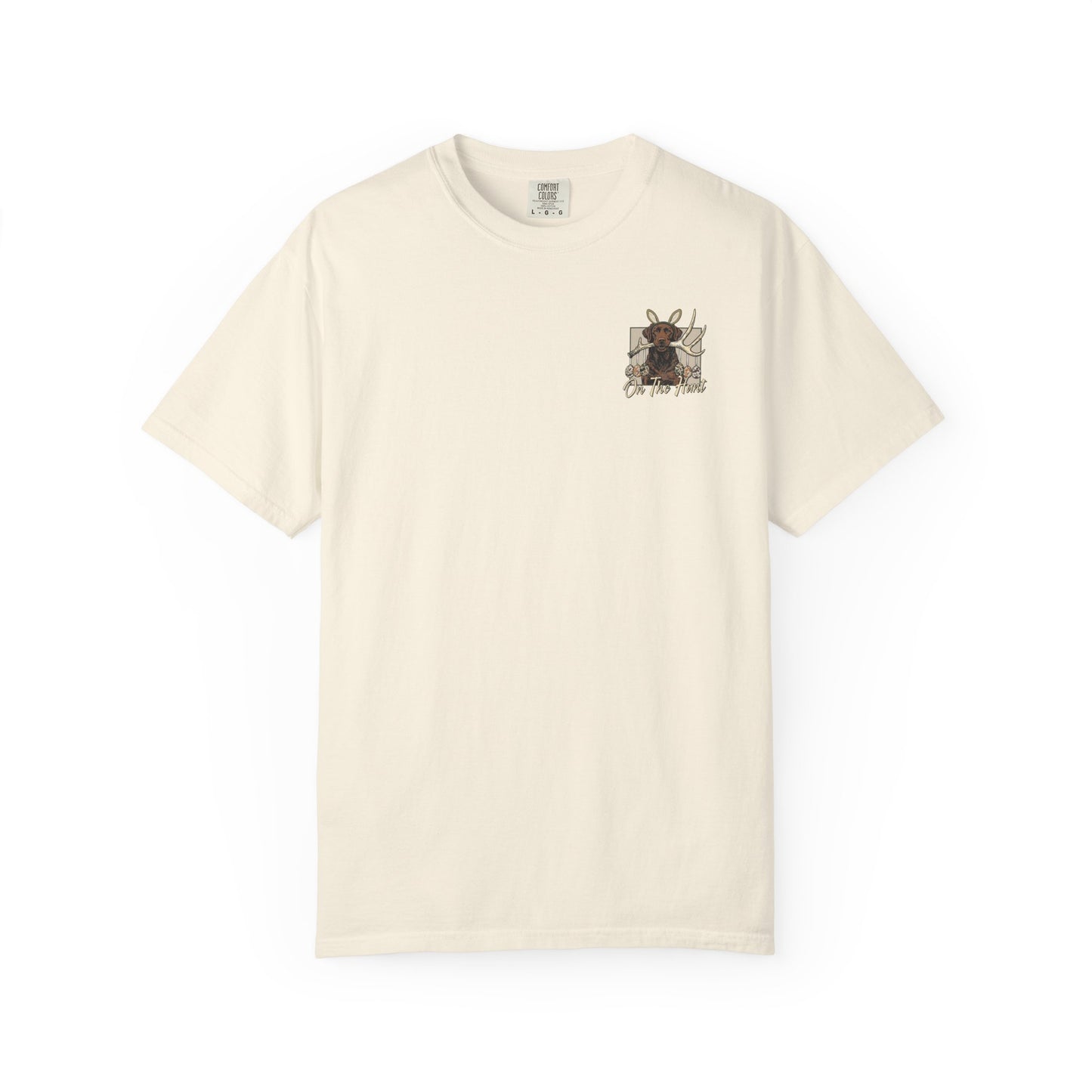Landon's Easter Brown Lab Hunting Dog Graphic T-Shirt — "On The Hunt" Retro Antler Design
