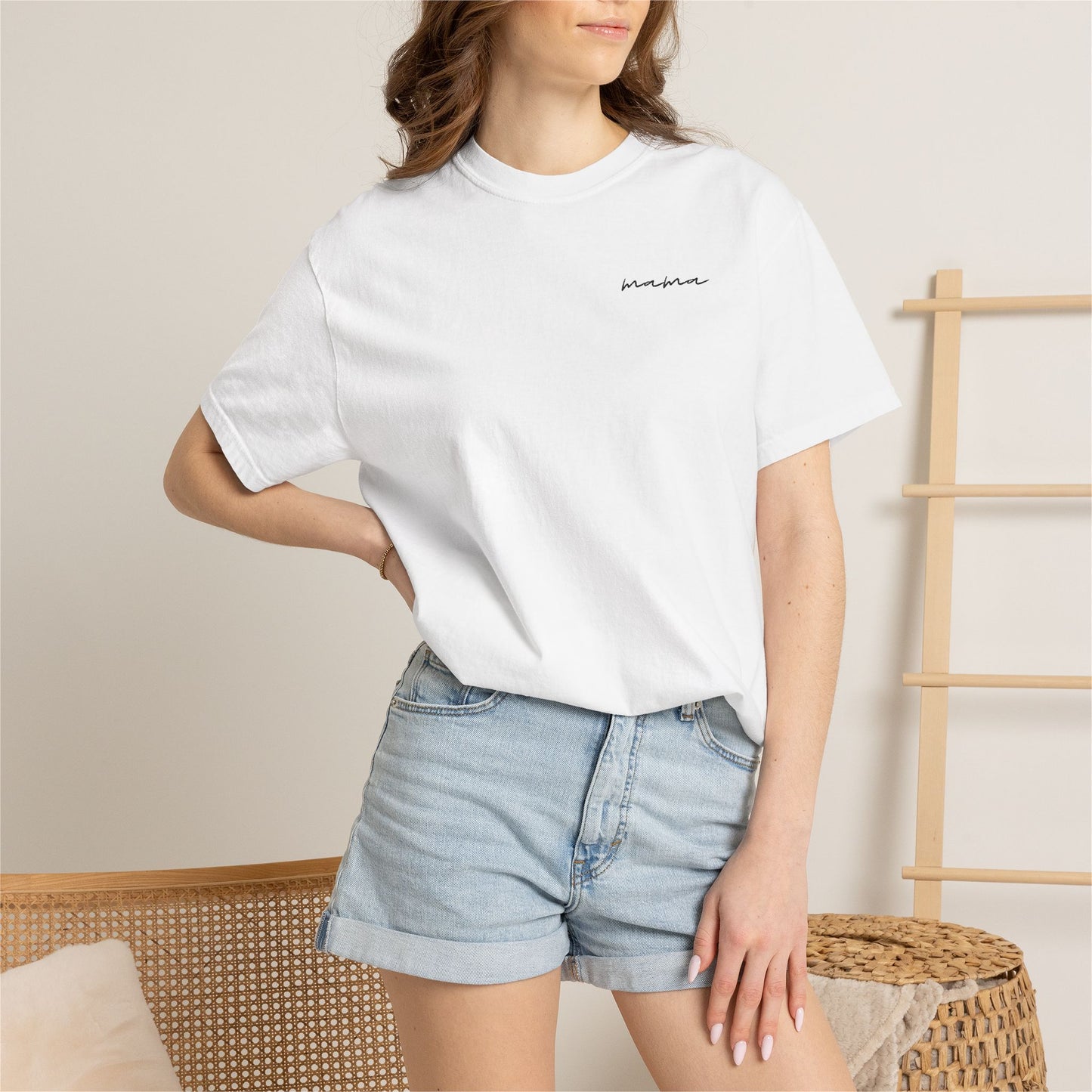 Mama Script Tee — Minimalist Embroidered "Mama" T-Shirt