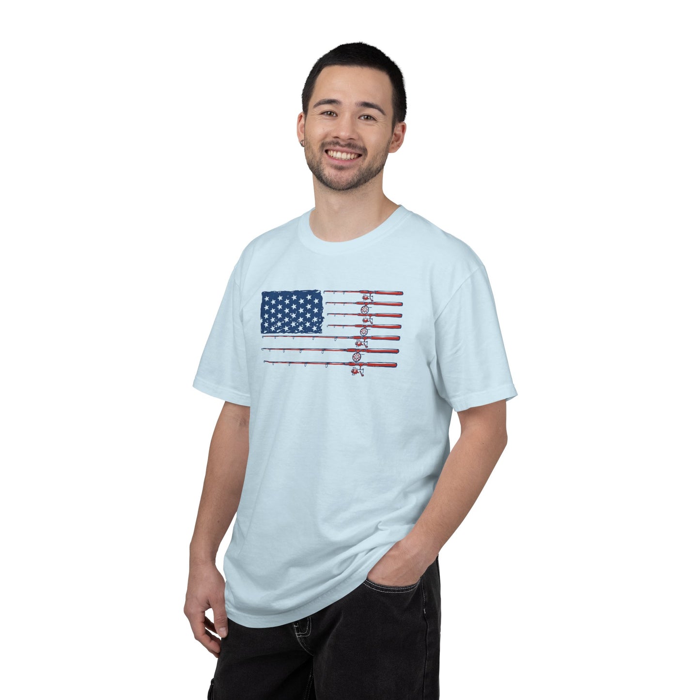 American Fishing Flag T-Shirt — Patriotic Bass Rods Graphic Tee