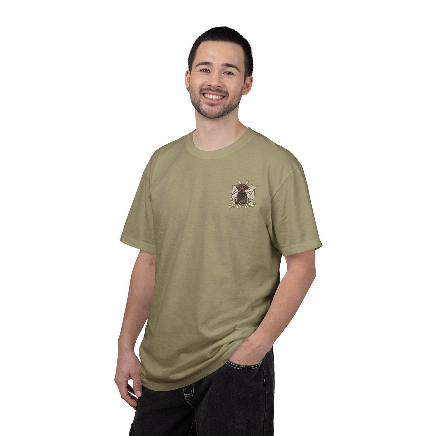 Landon's Easter Brown Lab Hunting Dog Graphic T-Shirt — "On The Hunt" Retro Antler Design