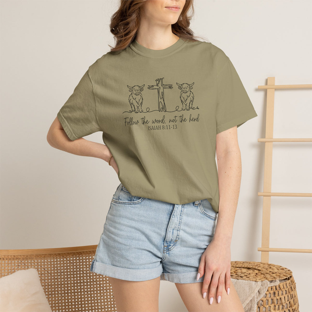 Christian Cross & Cow T-Shirt — "Follow the Word, Not the Herd" Graphic Tee