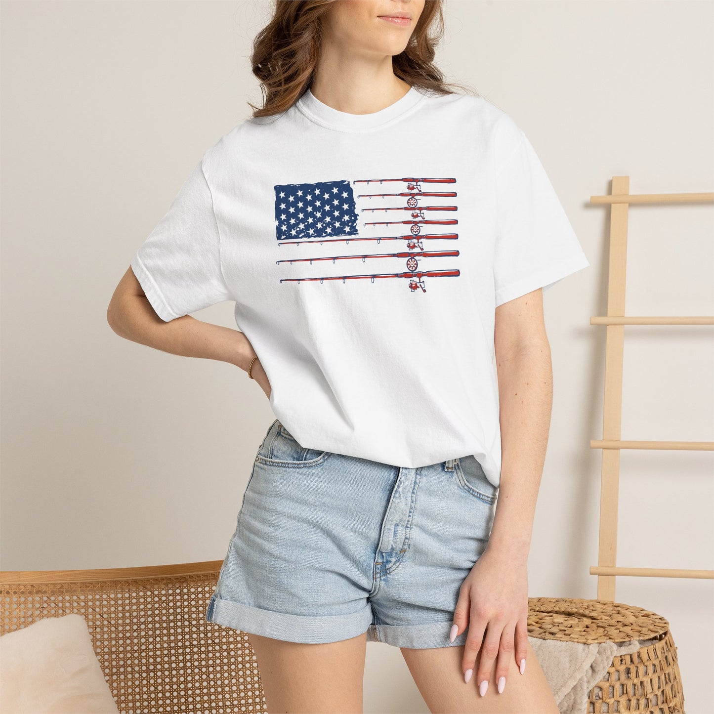 American Fishing Flag T-Shirt — Patriotic Bass Rods Graphic Tee