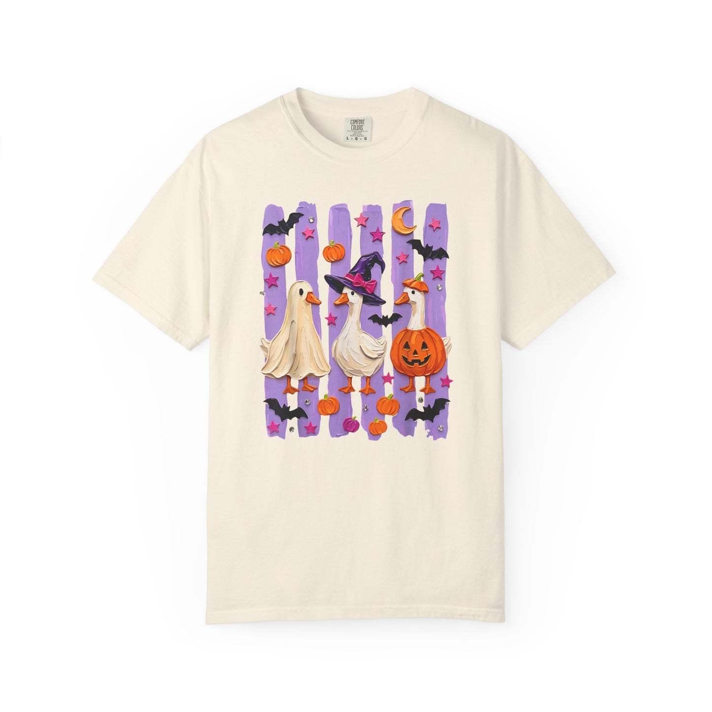 Halloween Goose T-Shirt — Cute Ghosts, Witch Hat & Pumpkin Design