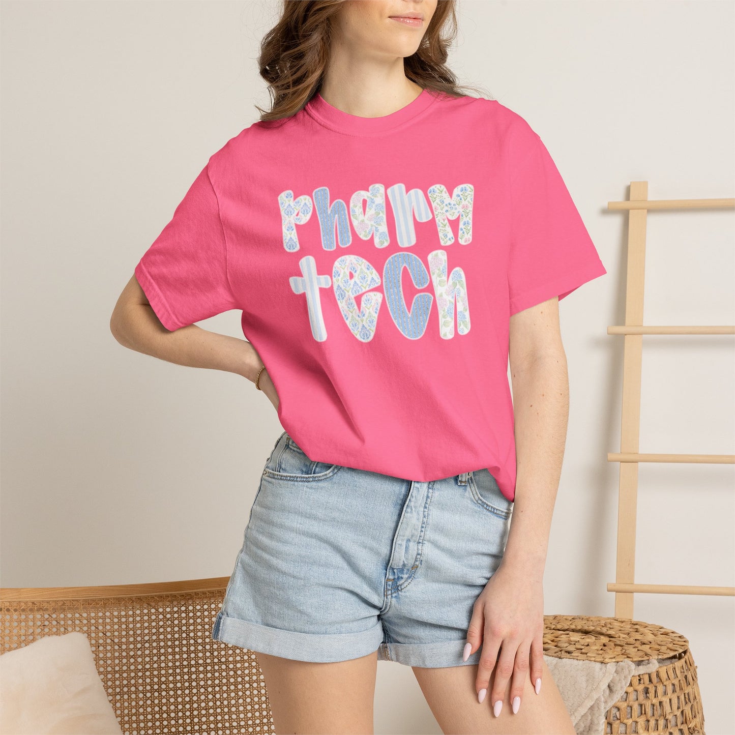 Pharm Tech T-Shirt — Floral Pastel Typography Tee