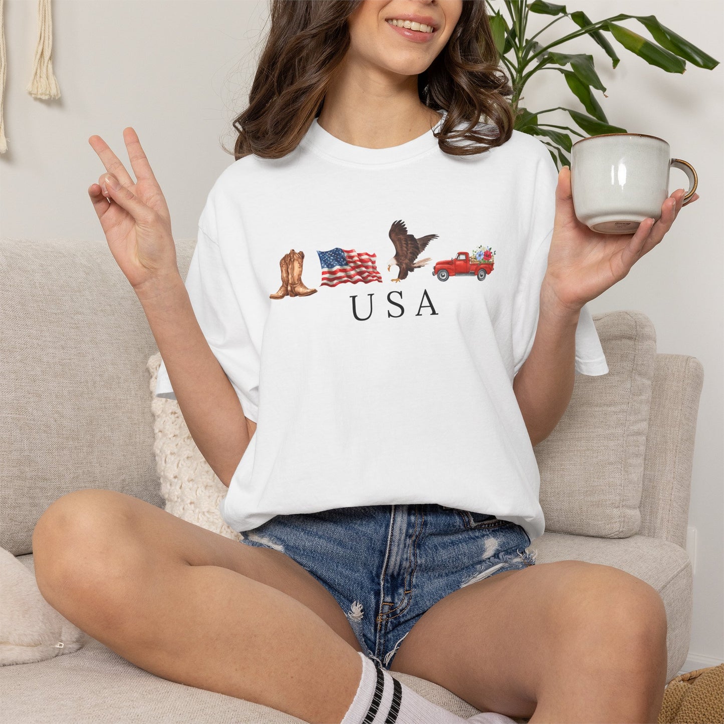 USA Americana Graphic T-Shirt — Boots, Flag, Eagle & Truck Design