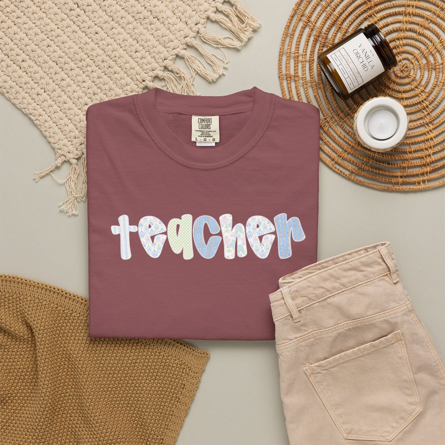 Teacher Floral Bubble Text T-Shirt — Cute Teacher Gift Tee