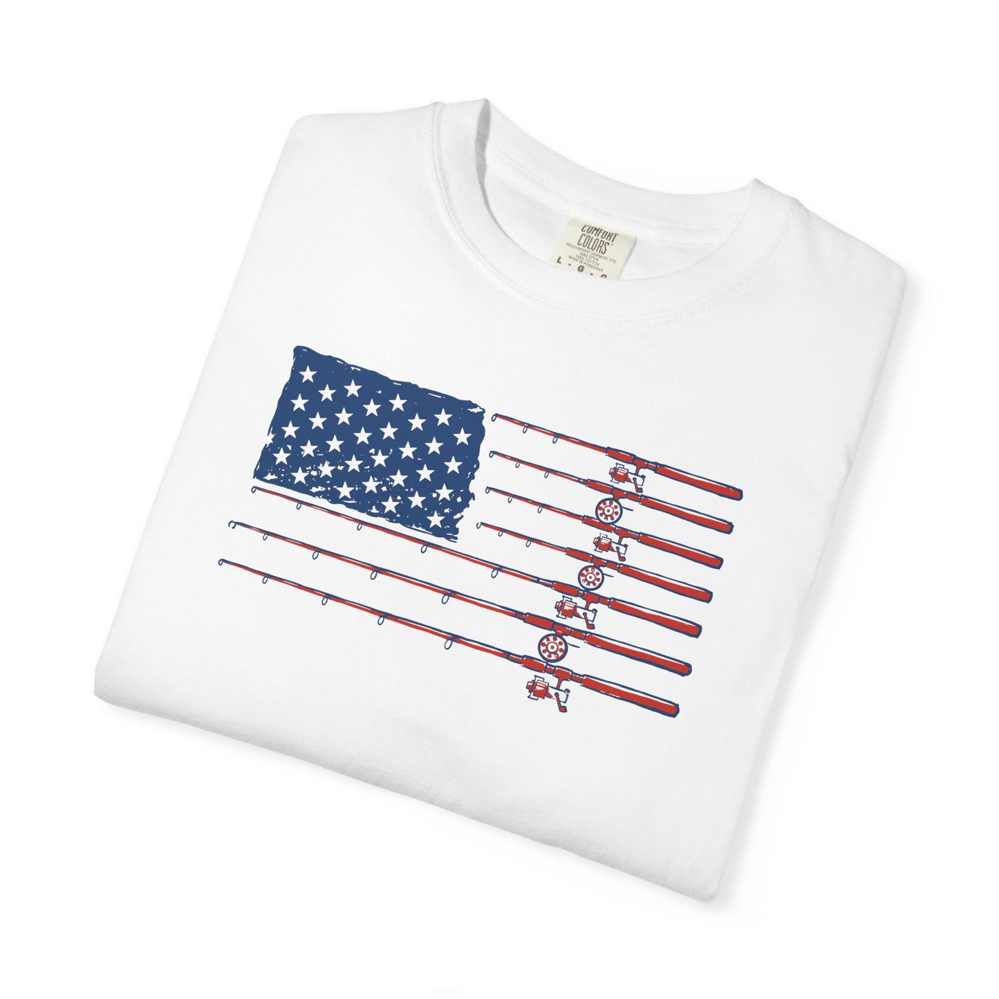 American Fishing Flag T-Shirt — Patriotic Bass Rods Graphic Tee
