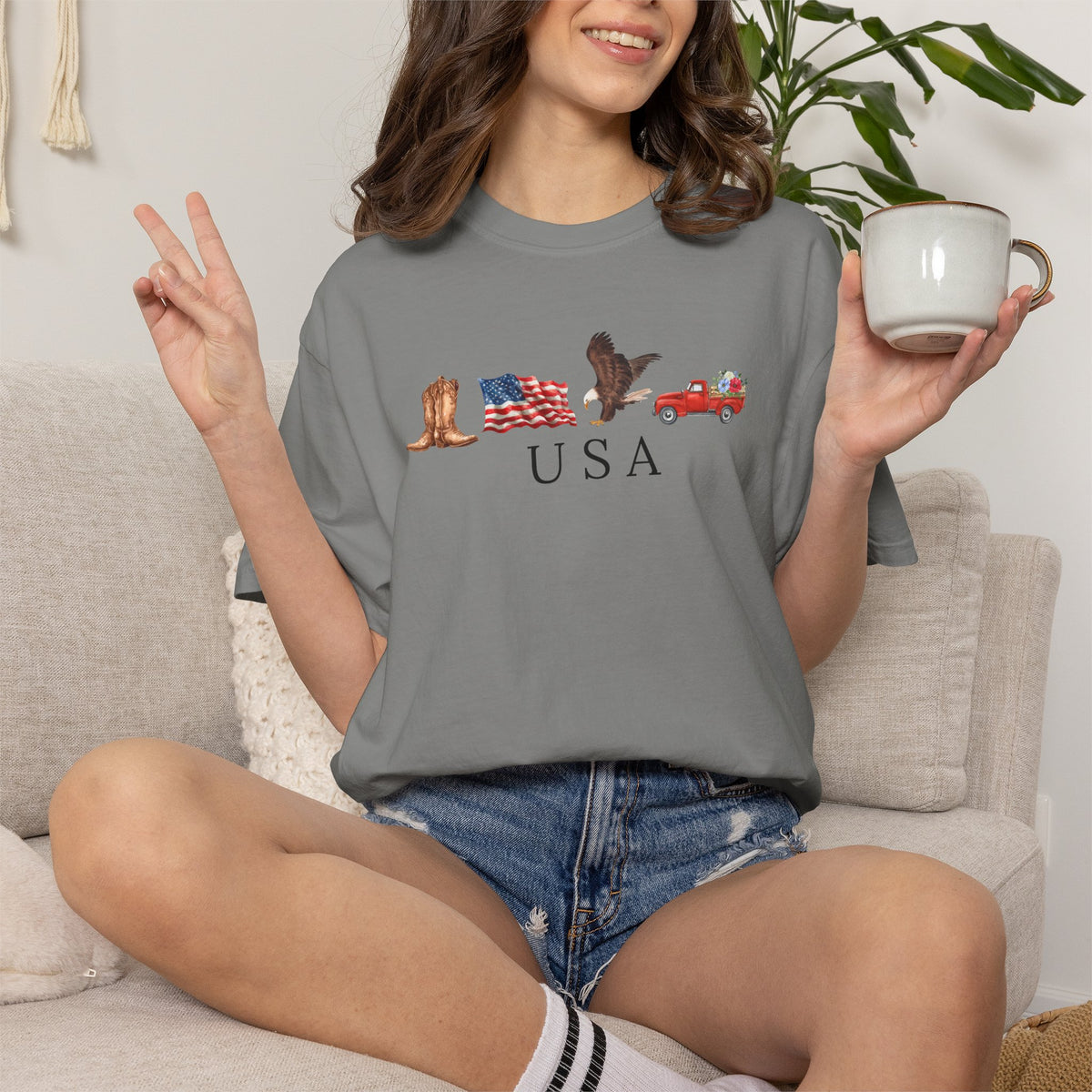 USA Americana Graphic T-Shirt — Boots, Flag, Eagle & Truck Design