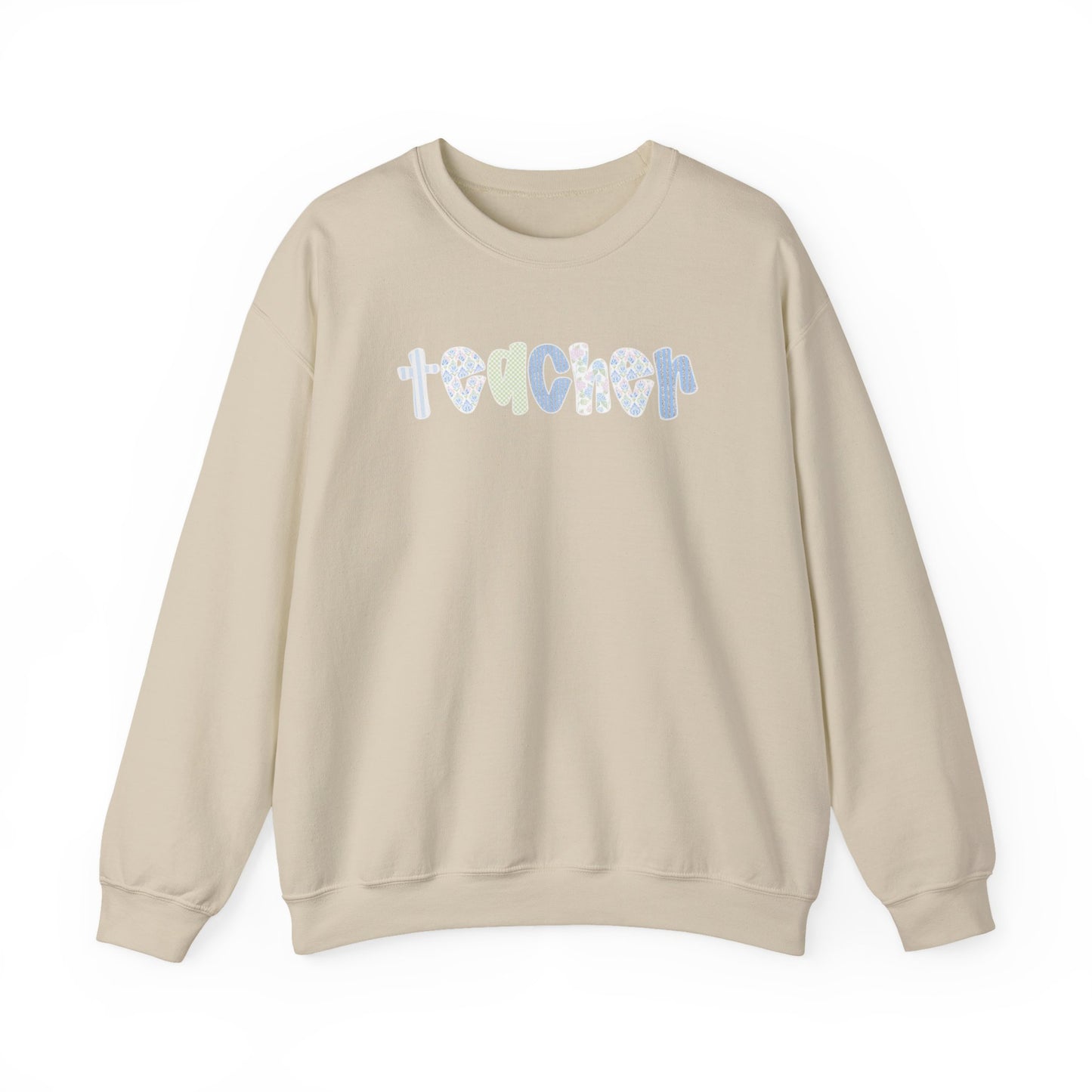 Teacher Floral Crewneck Sweatshirt — Pastel Heart & Flower Teacher Gift