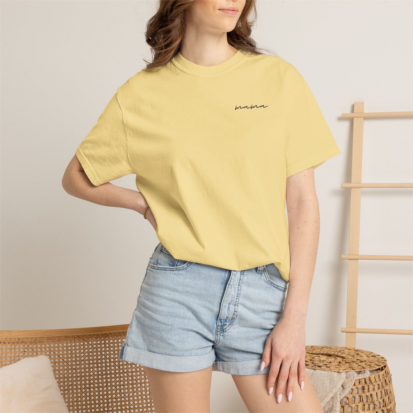 Mama Script Tee — Minimalist Embroidered "Mama" T-Shirt
