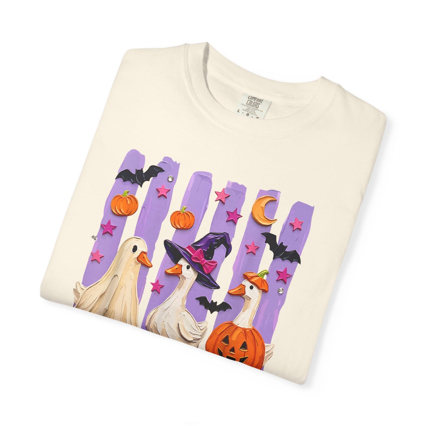 Halloween Goose T-Shirt — Cute Ghosts, Witch Hat & Pumpkin Design