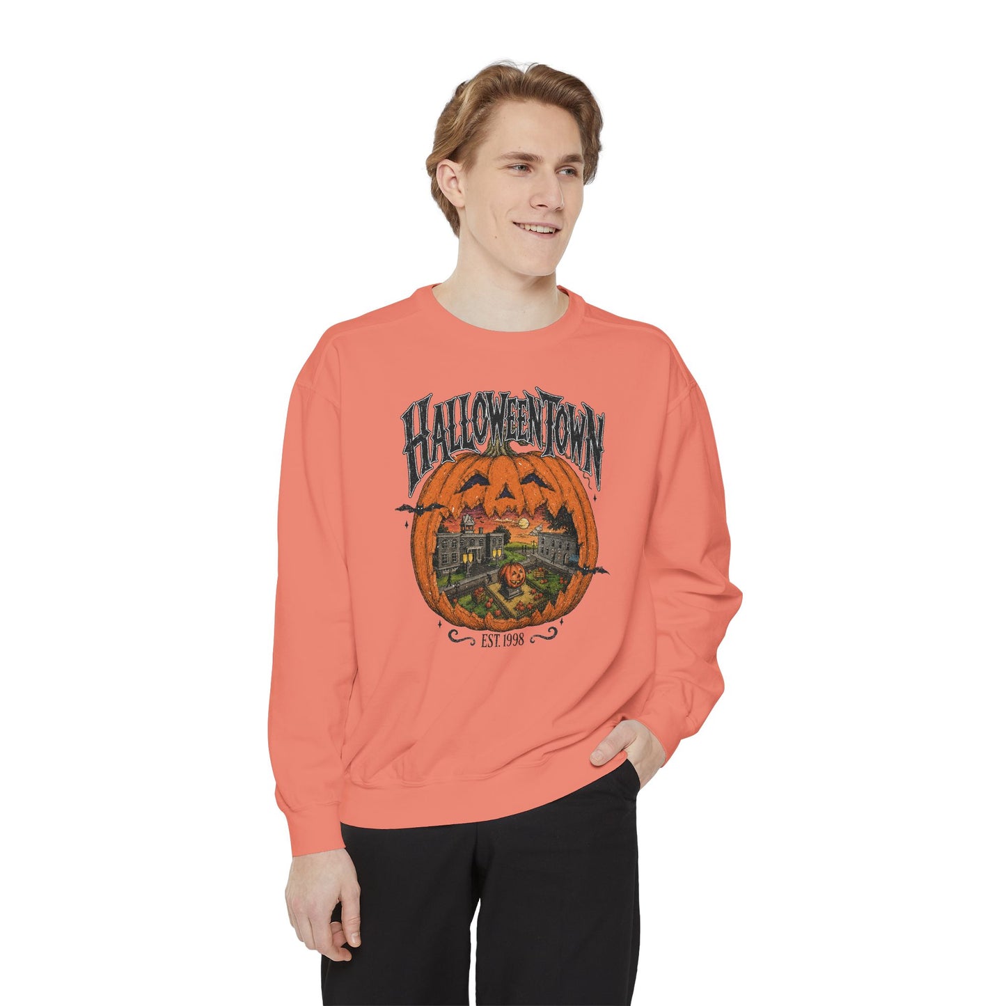 Halloweentown Pumpkin Crewneck Sweatshirt — Vintage Spooky Town Graphic