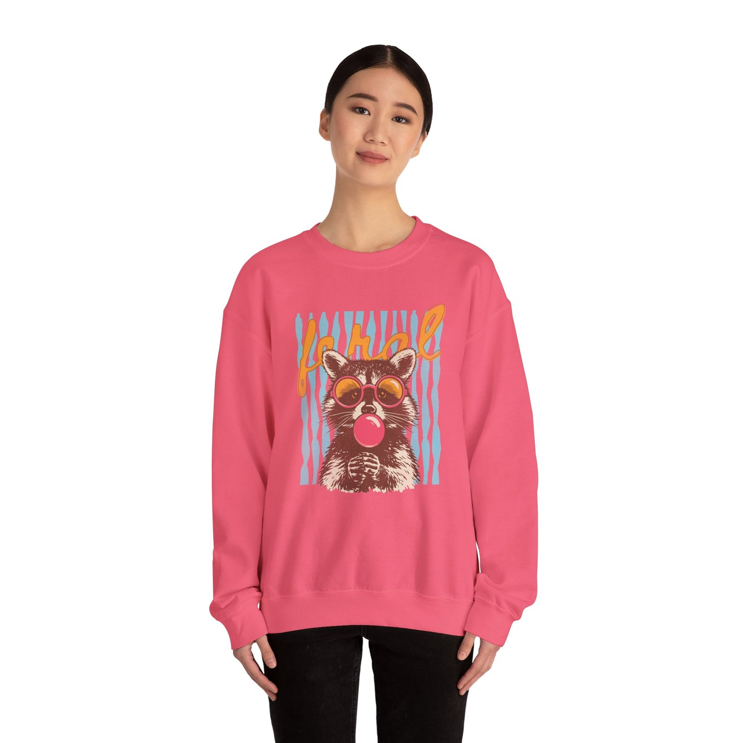 Crewneck Sweatshirt — Retro Raccoon Bubblegum Design