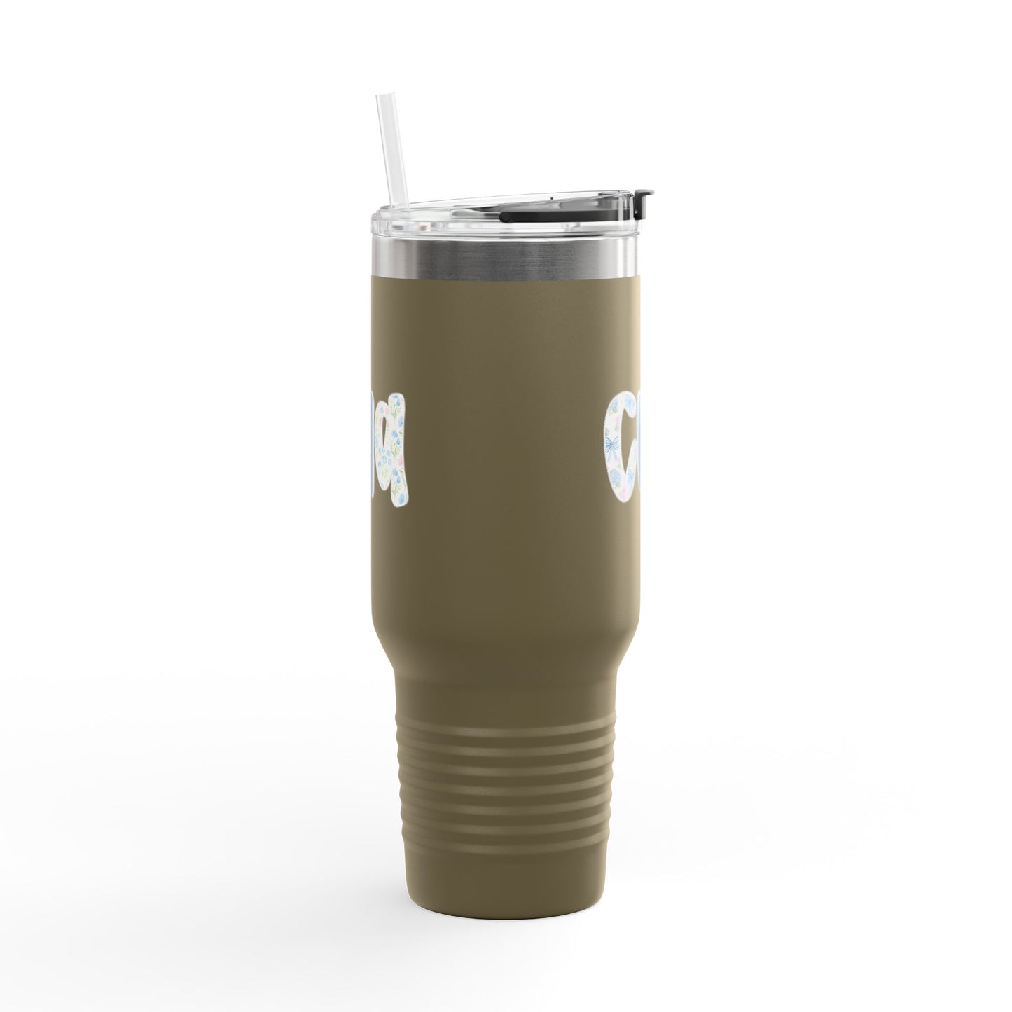 40oz Insulated Travel Mug — Floral Monogram 'CNA' Tumbler with Handle (Keeps Drinks Hot & Cold)