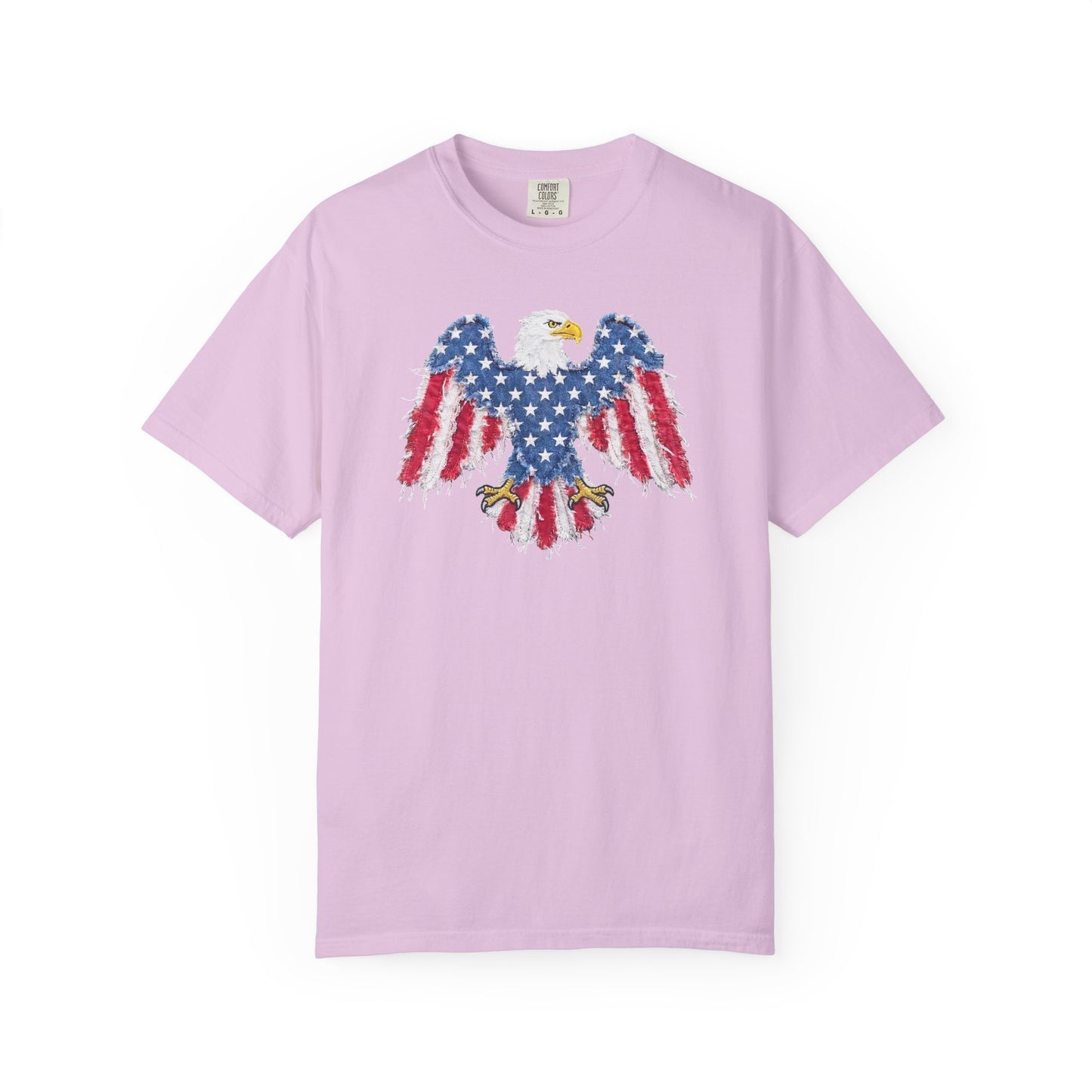 Patriotic Eagle Print T-Shirt — Distressed American Flag Graphic