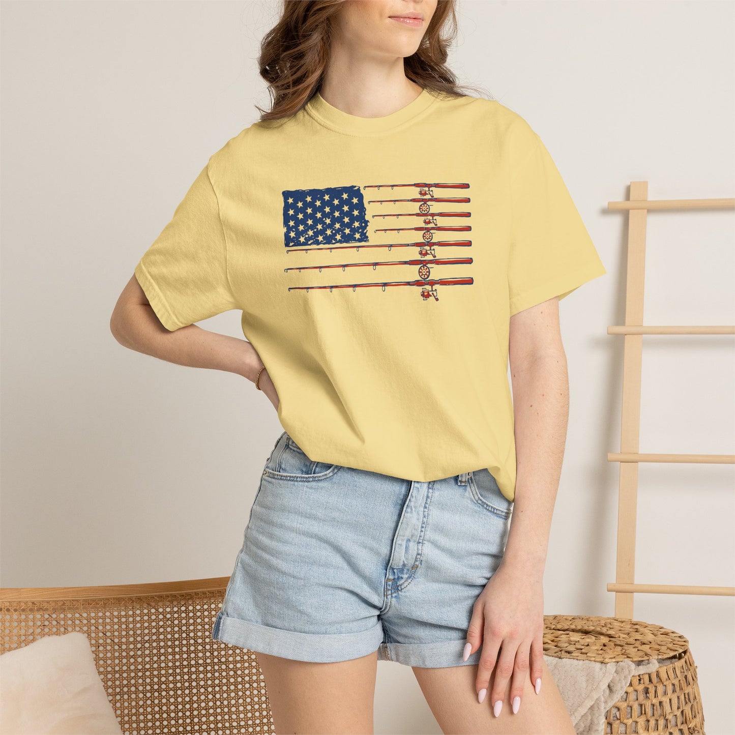 American Fishing Flag T-Shirt — Patriotic Bass Rods Graphic Tee