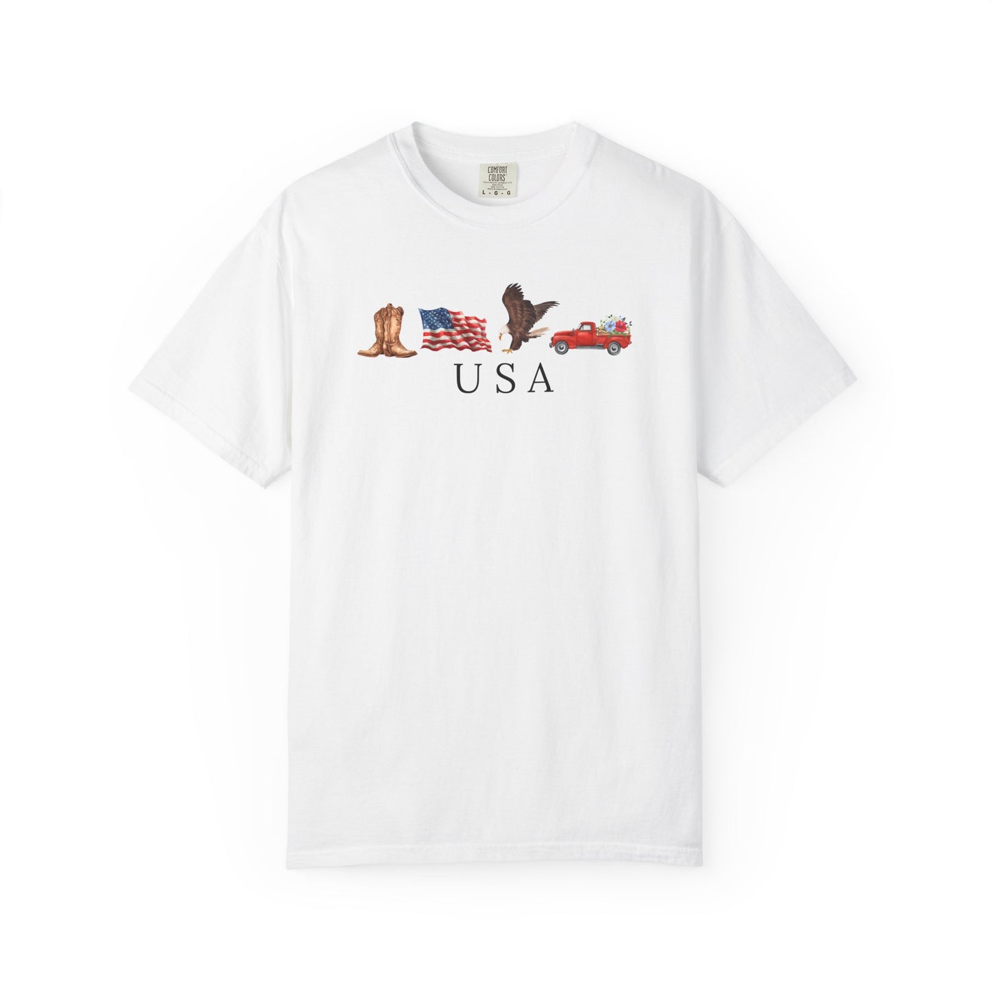 USA Americana Graphic T-Shirt — Boots, Flag, Eagle & Truck Design