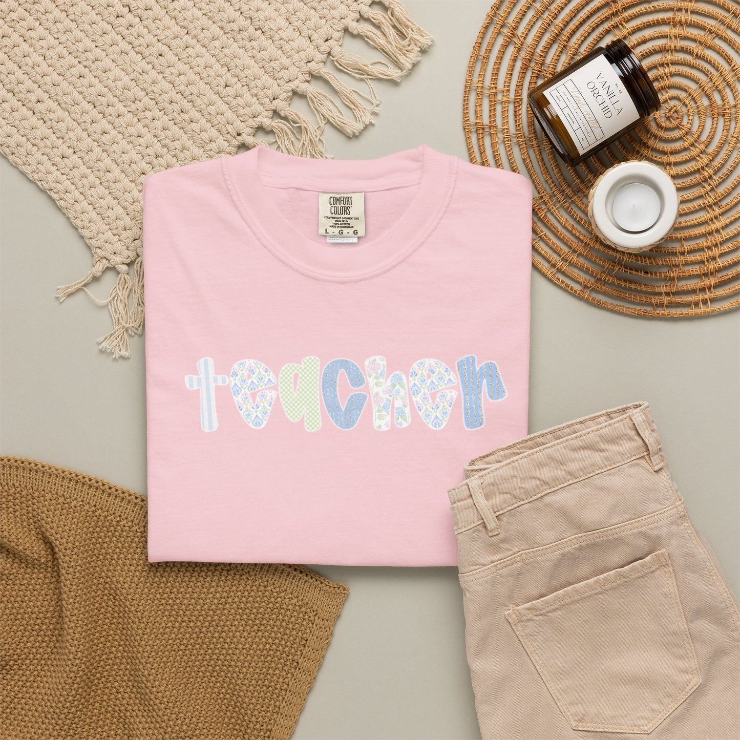 Teacher Floral Bubble Text T-Shirt — Cute Teacher Gift Tee