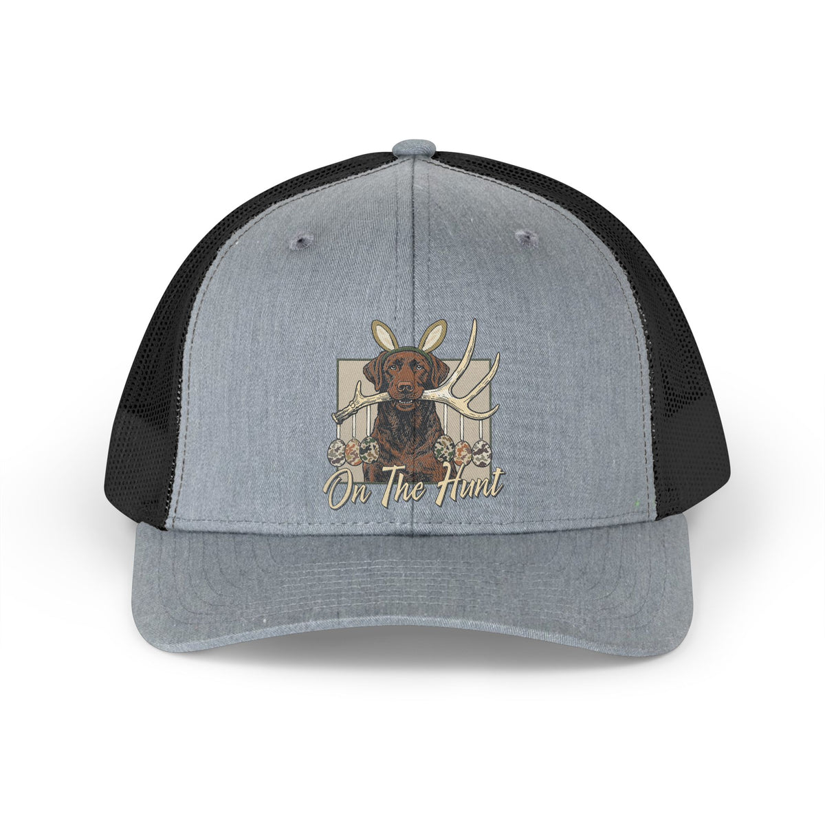 Landon's Retro Hunting Trucker Hat — "On The Hunt" Dog & Antlers Mesh Cap