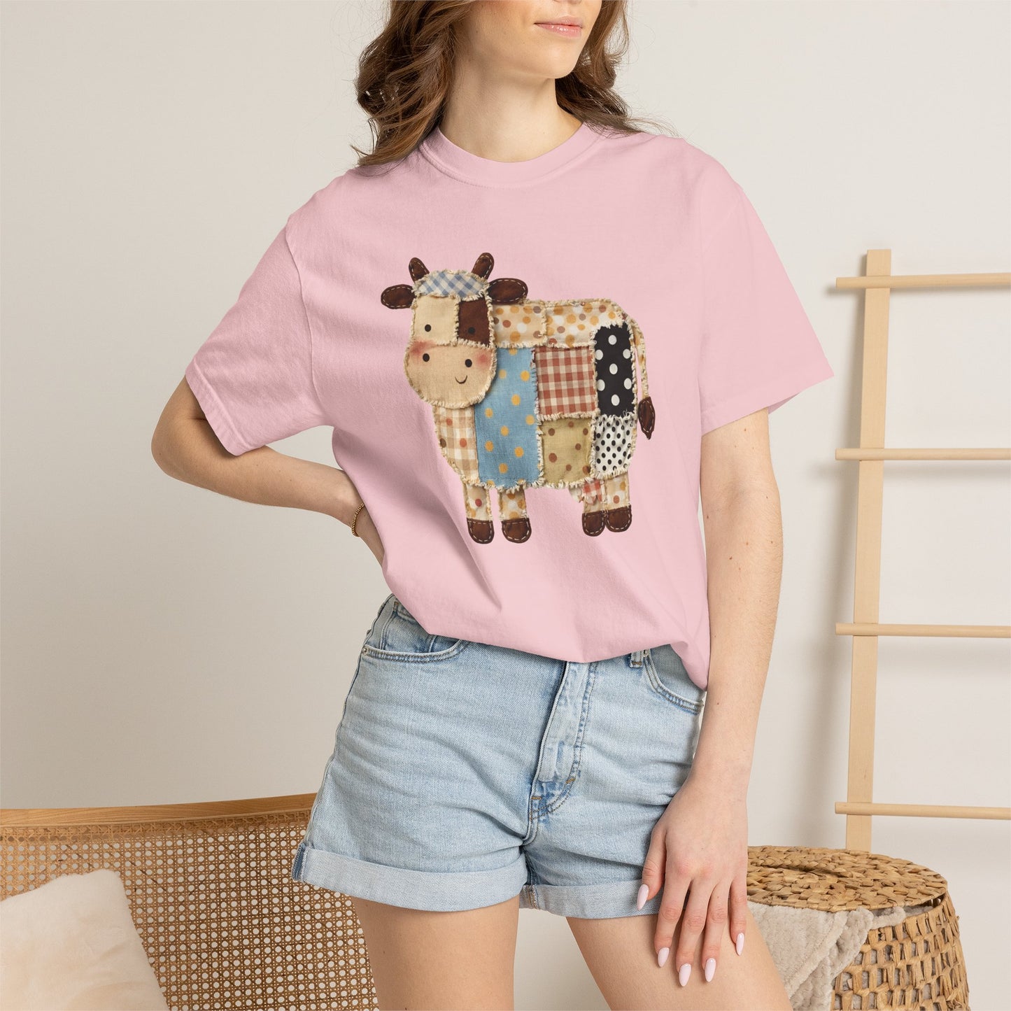 Patchwork Cow Print T-Shirt — Cute Farm Animal Graphic Tee