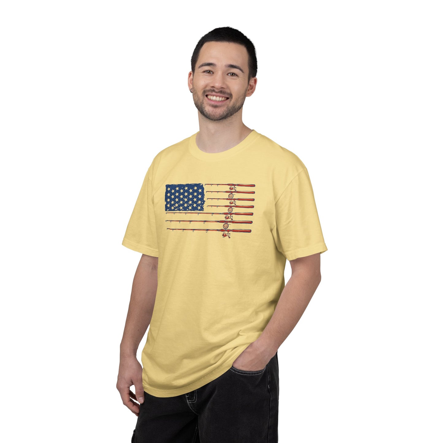 American Fishing Flag T-Shirt — Patriotic Bass Rods Graphic Tee