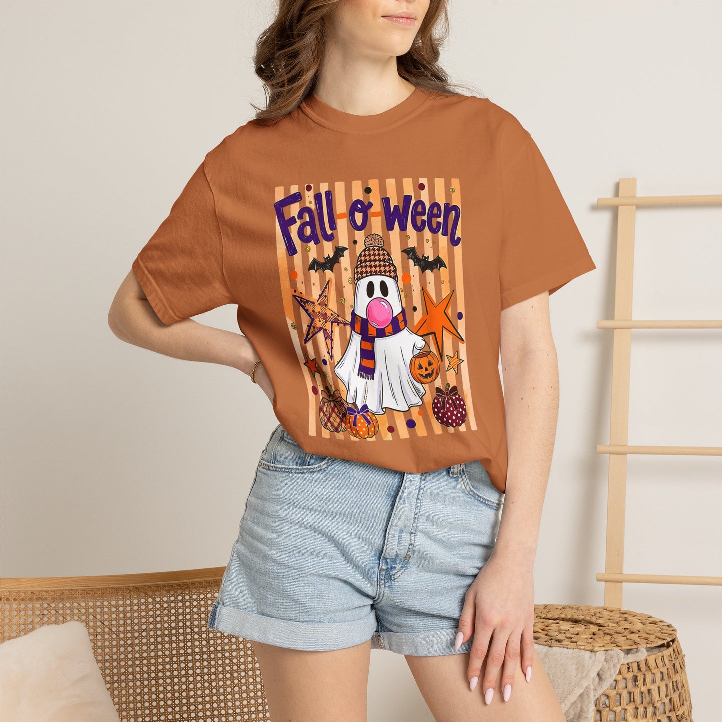 Fall o' Ween Ghost T-Shirt — Cute Halloween Pumpkin & Stars Tee