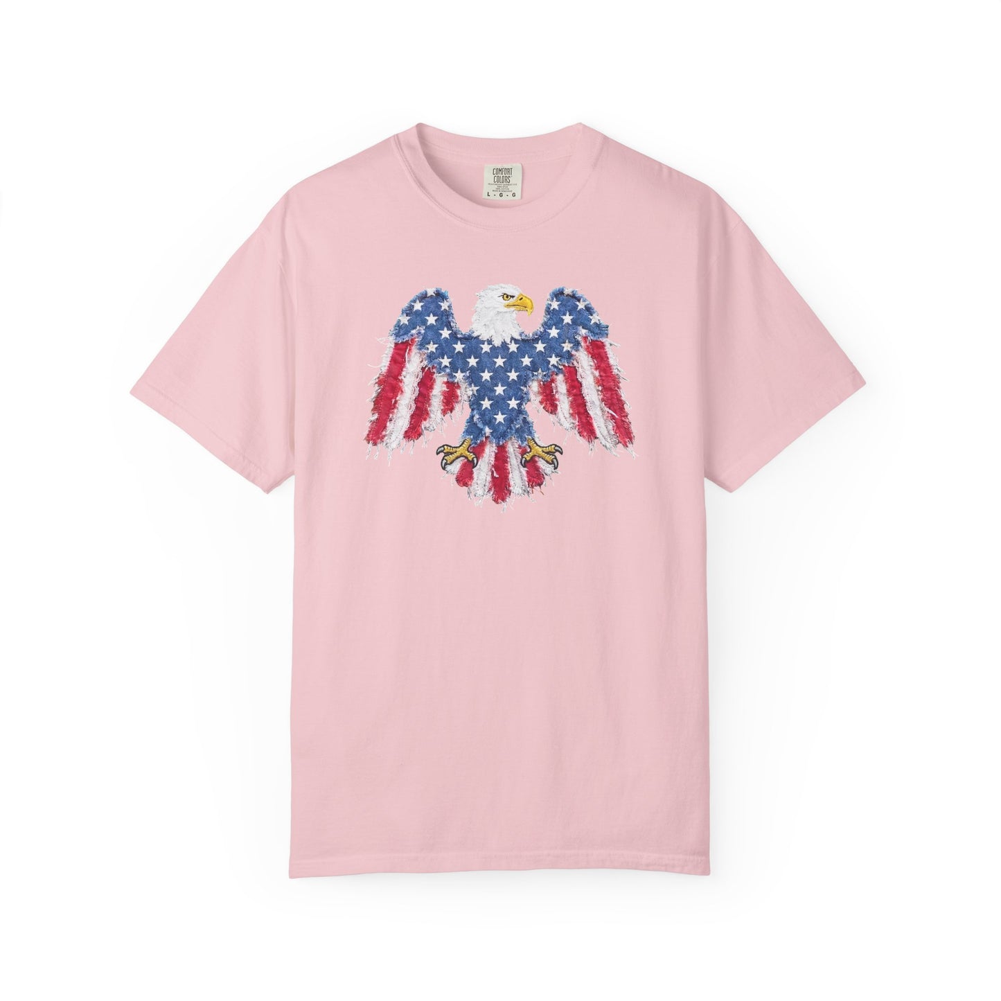 Patriotic Eagle Print T-Shirt — Distressed American Flag Graphic