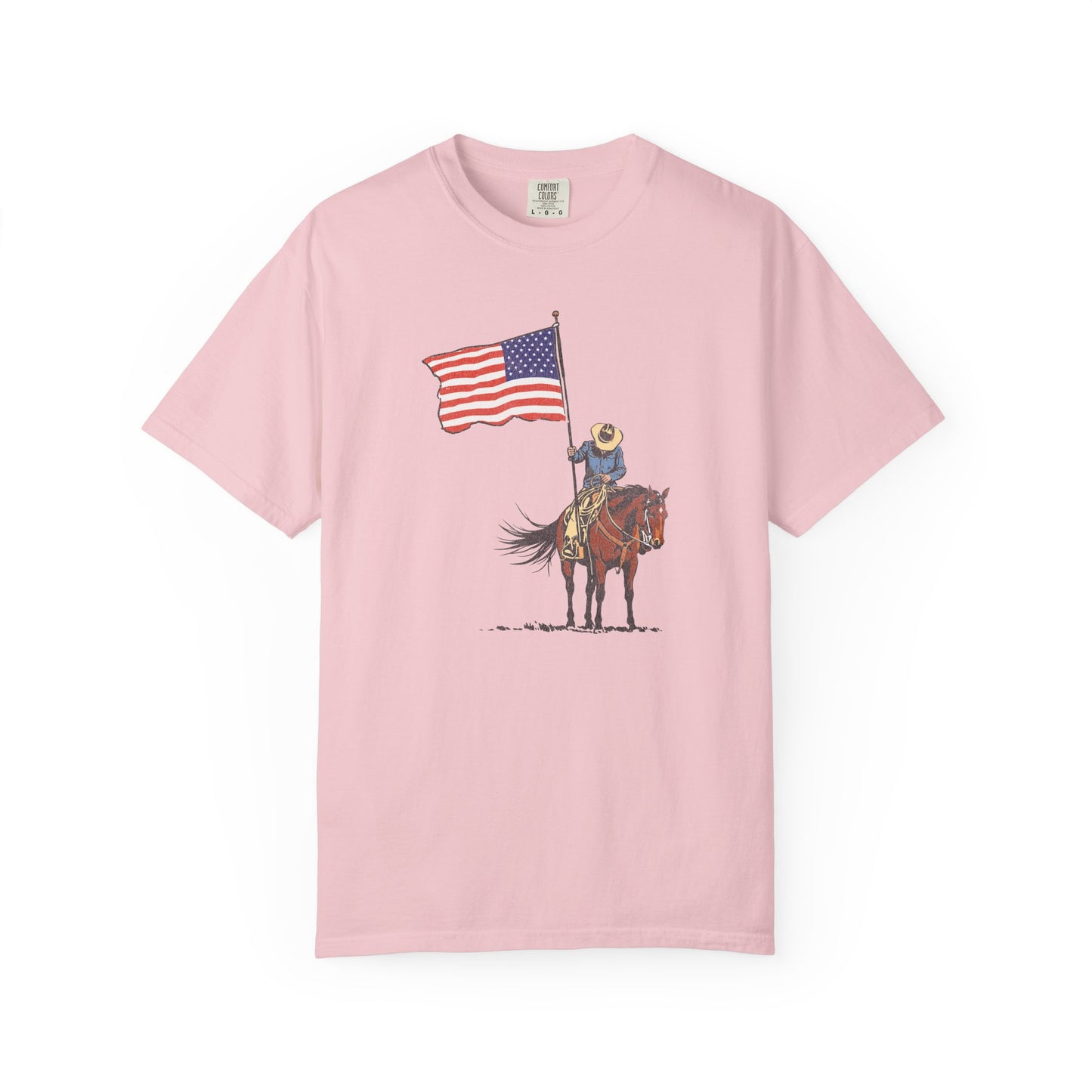 Patriotic Cowboy on Horse T-Shirt – American Flag Western Tee