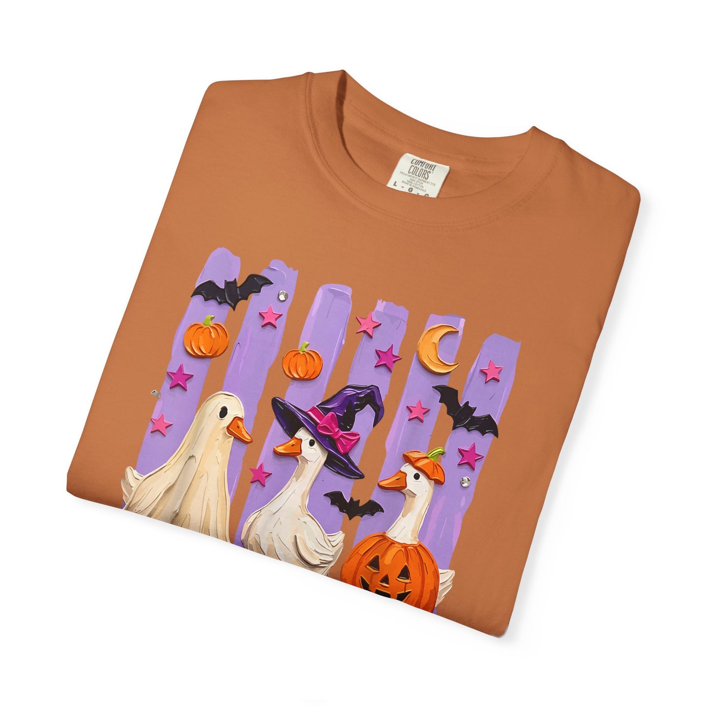 Halloween Goose T-Shirt — Cute Ghosts, Witch Hat & Pumpkin Design
