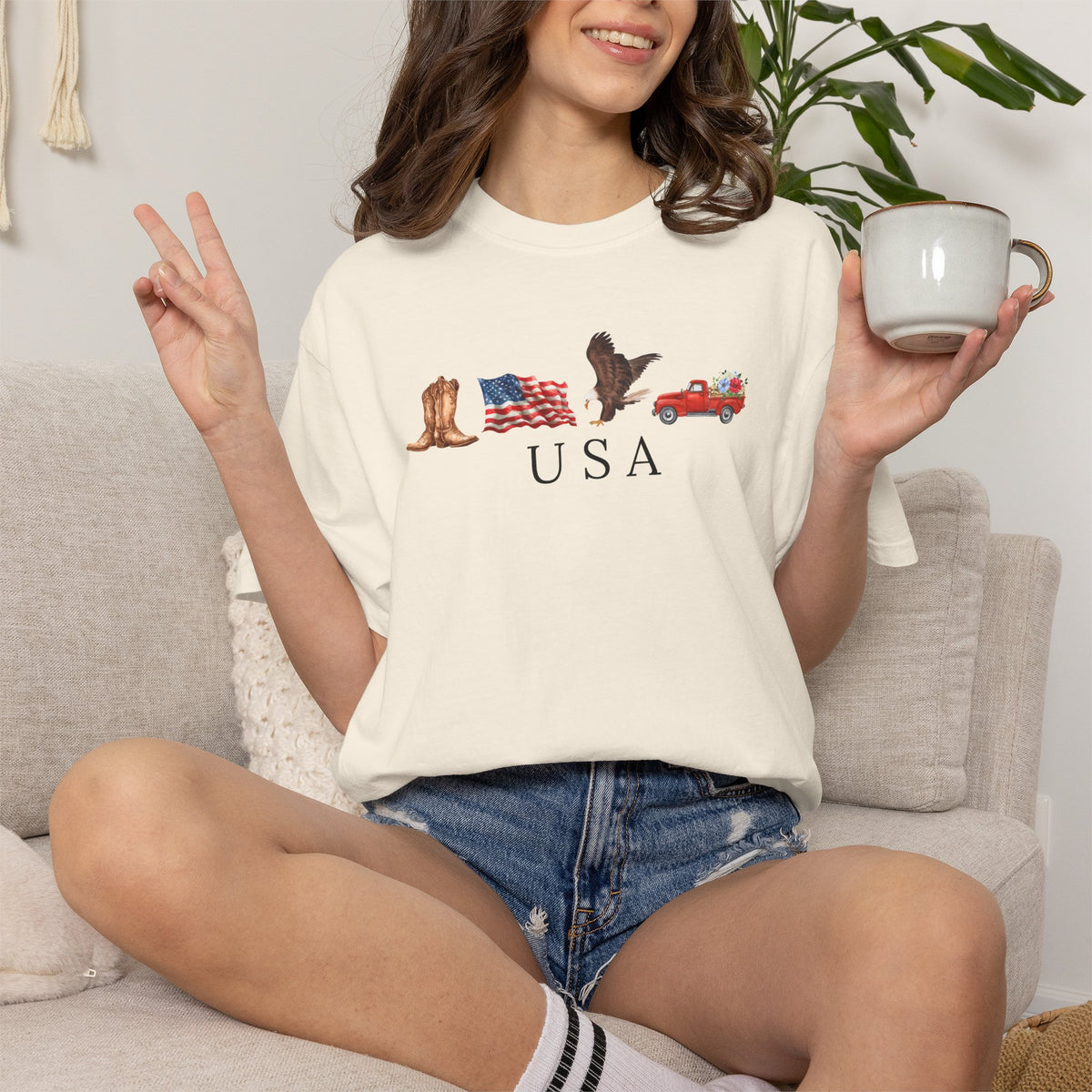 USA Americana Graphic T-Shirt — Boots, Flag, Eagle & Truck Design