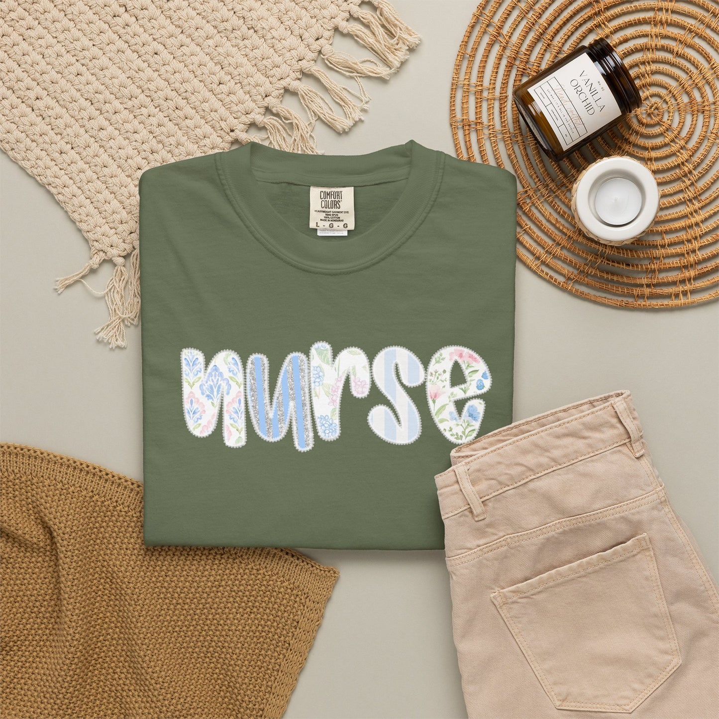 Nurse Floral Script T‑Shirt — Healthcare Appreciation