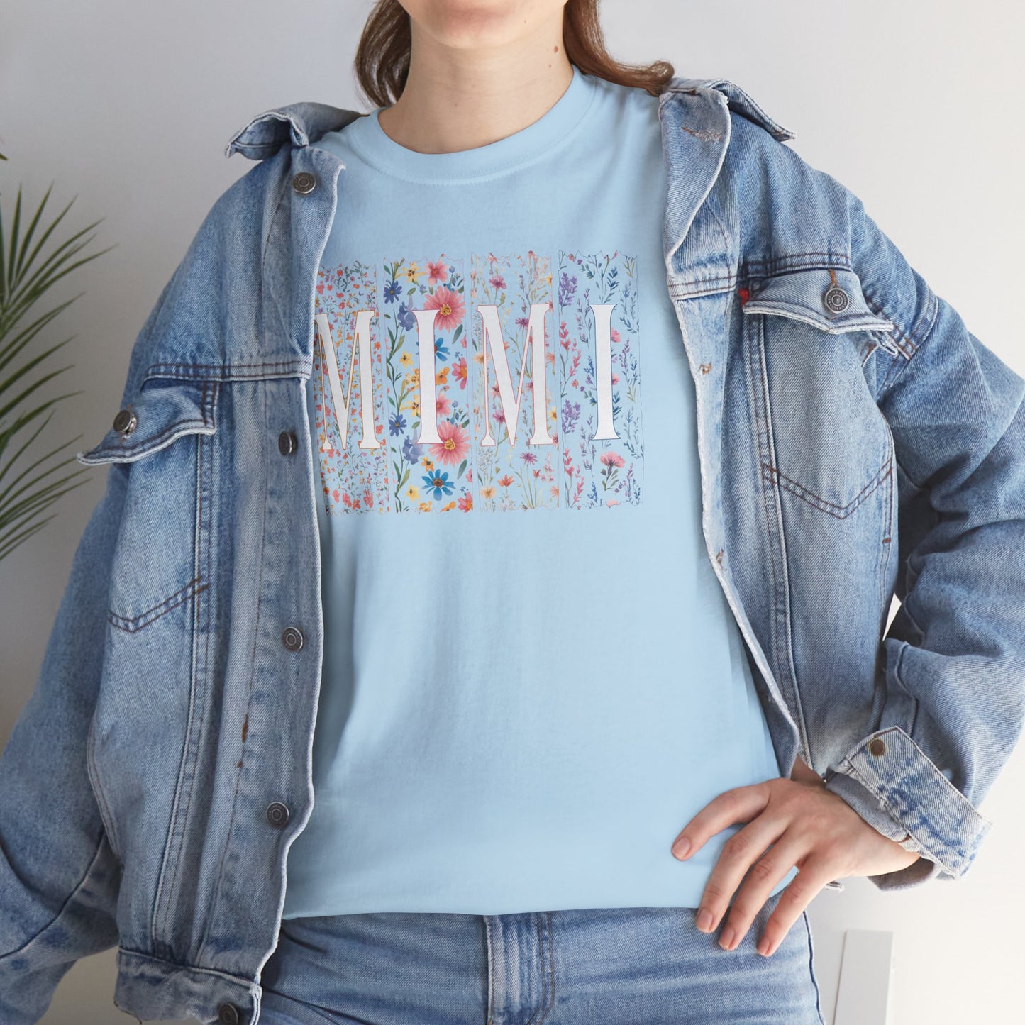 Floral Watercolor "Mimi" Striped Tee — Colorful Botanical Graphic T-Shirt
