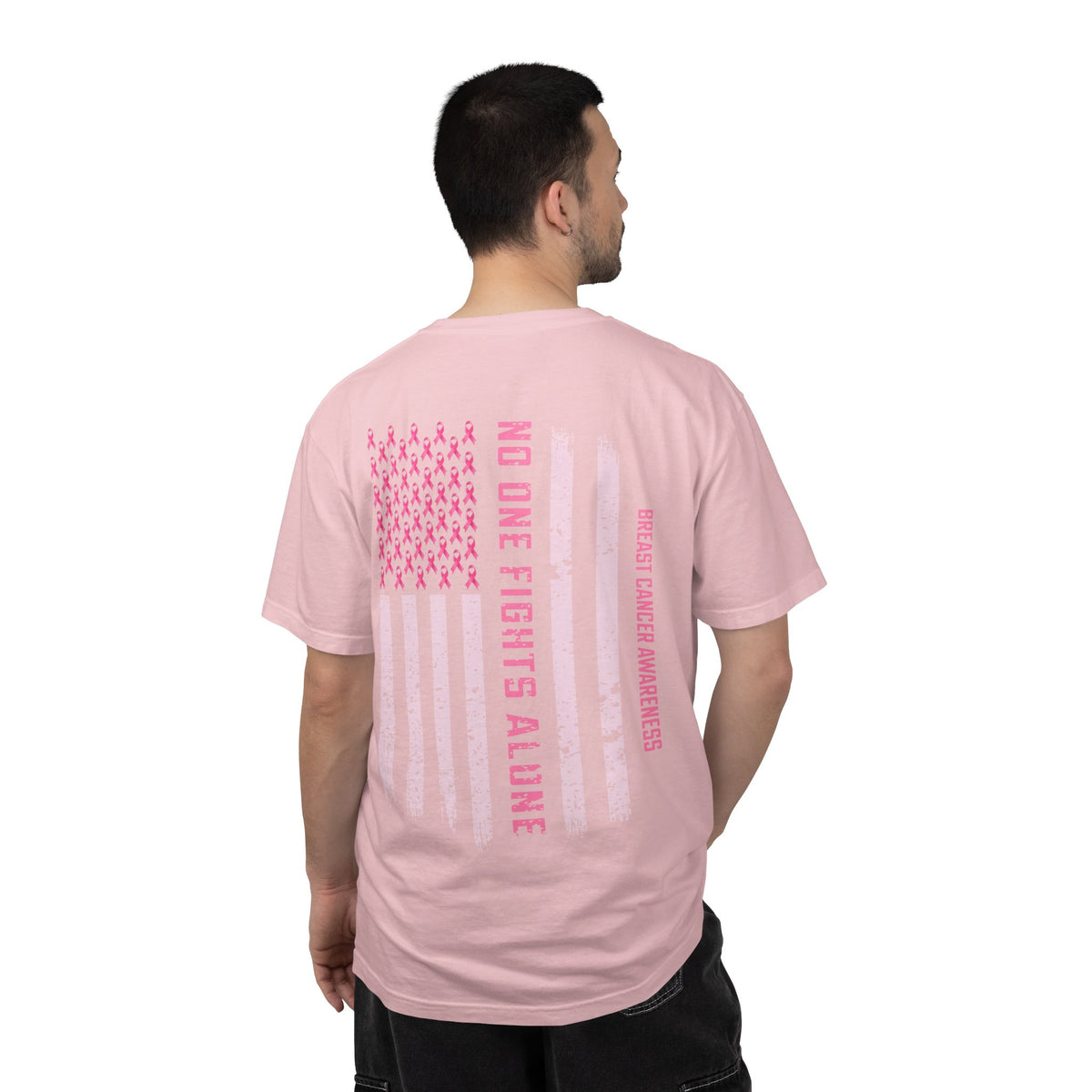 Breast Cancer Awareness T-Shirt — "No One Fights Alone" Flag Tee