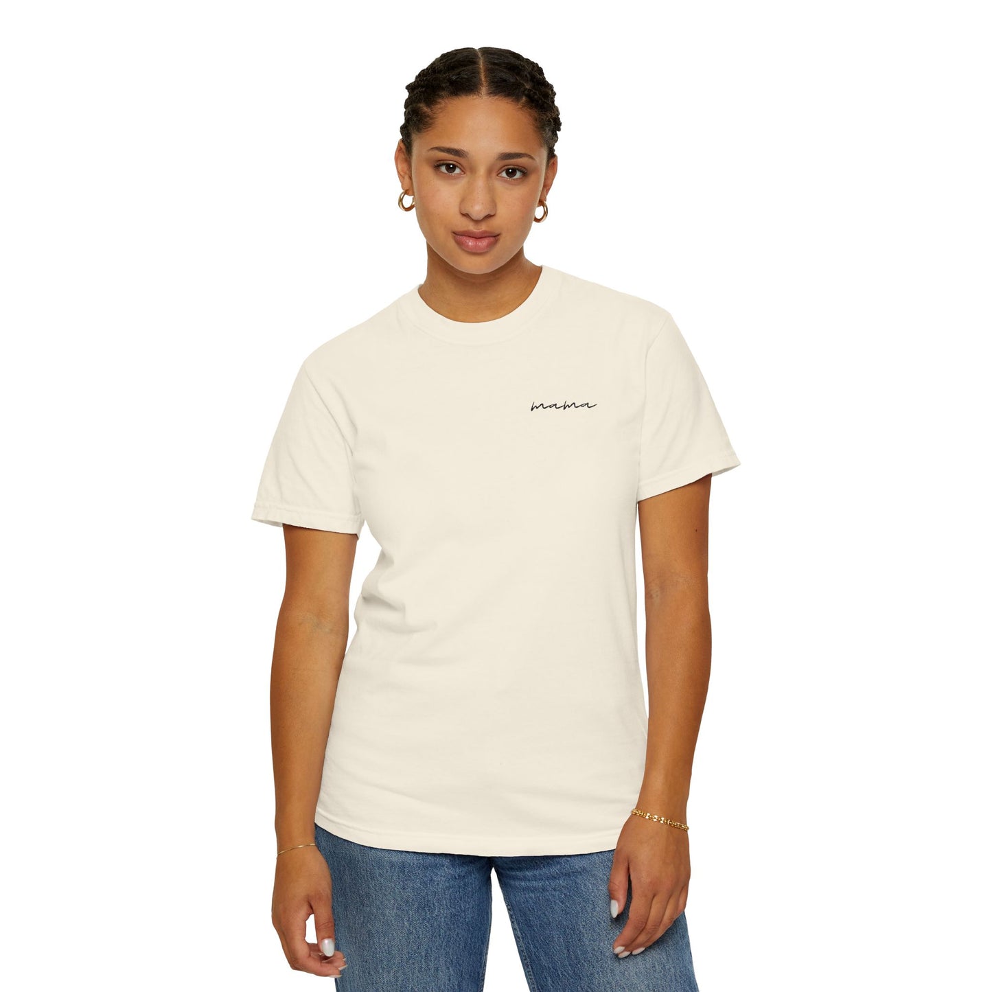 Mama Script Tee — Minimalist Embroidered "Mama" T-Shirt