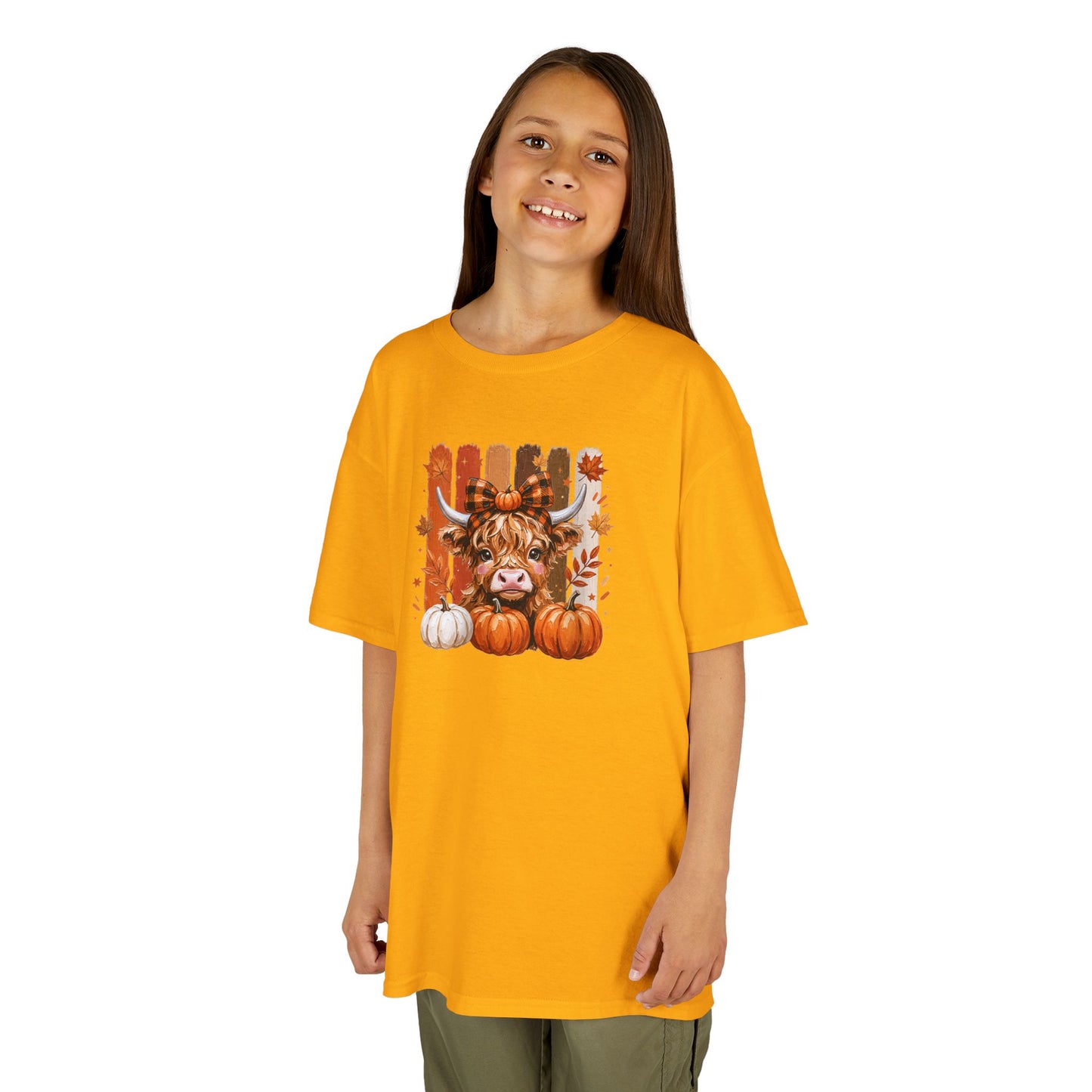 Kids Fall Cow Pumpkin T-Shirt