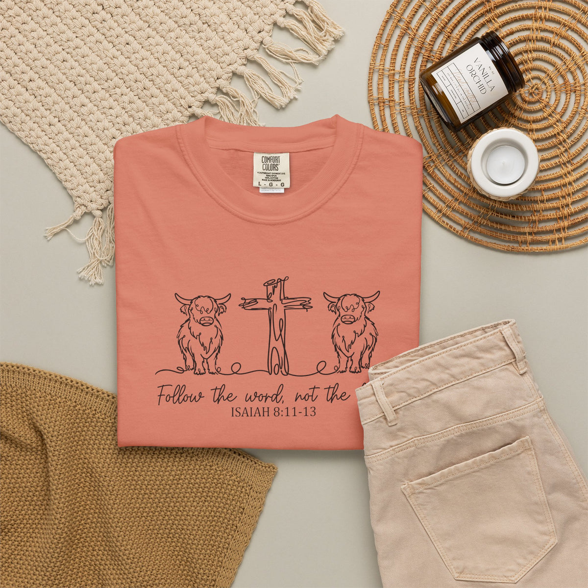 Christian Cross & Cow T-Shirt — "Follow the Word, Not the Herd" Graphic Tee