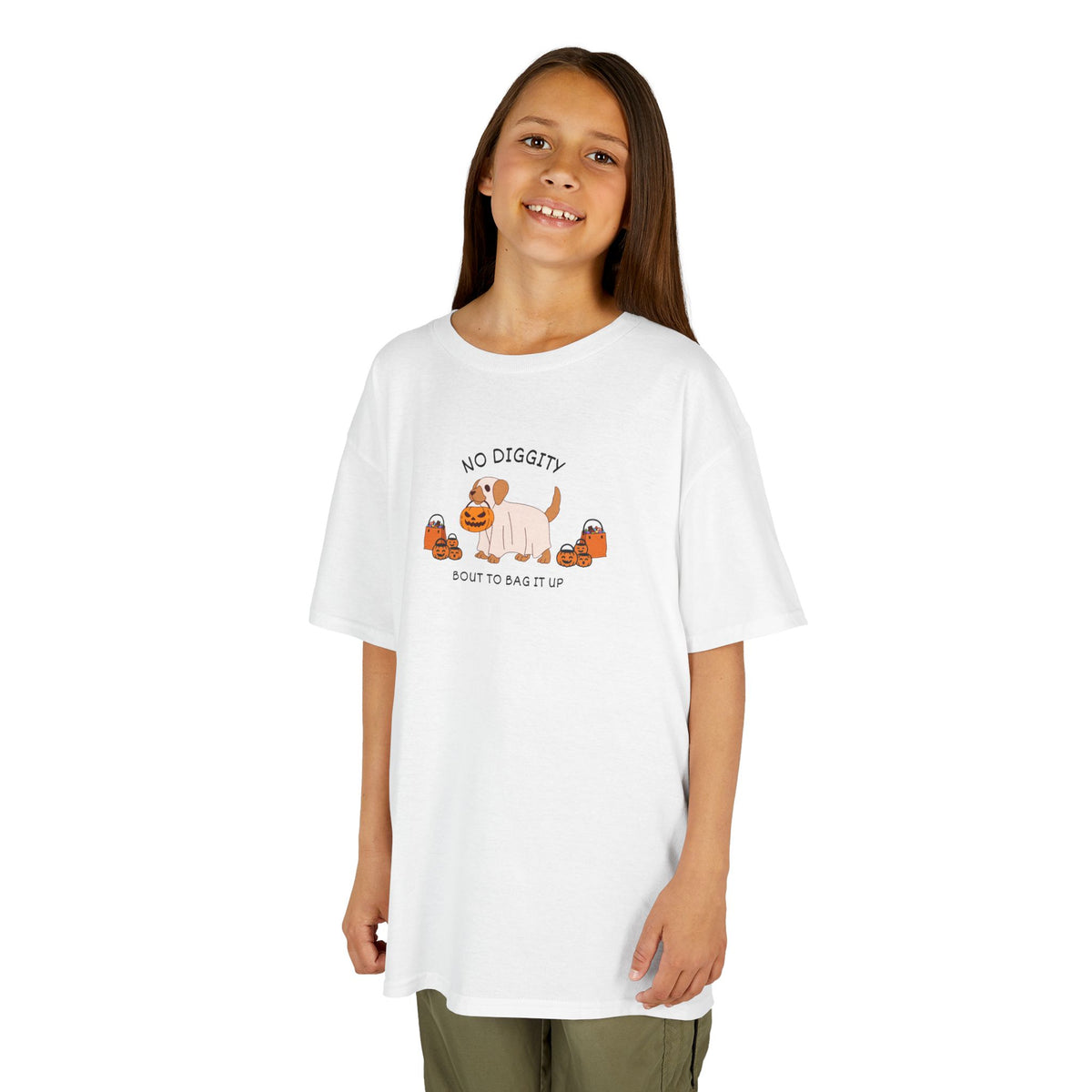Kids T‑Shirt — "No Diggity" Puppy & Pumpkin Fall Tee