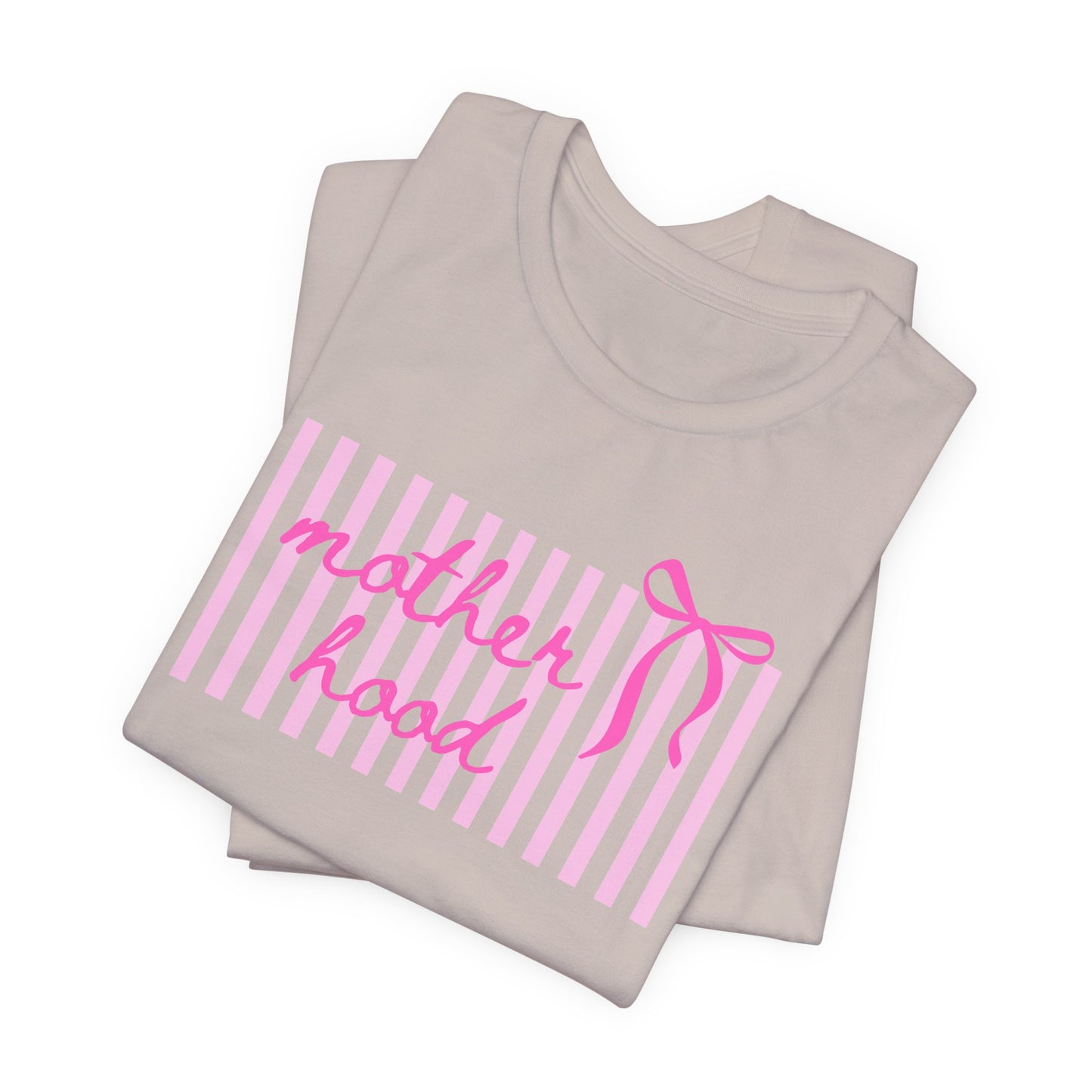 Motherhood Tee - Pink Stripes & Bow Mom Shirt